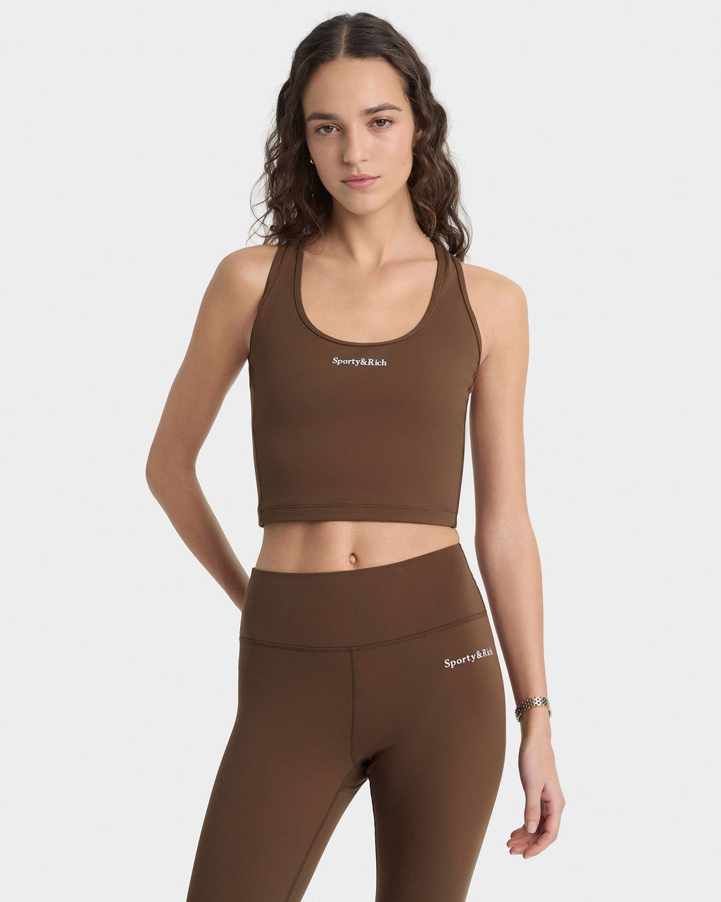 Serif Logo Sports Tank - Toffee/White