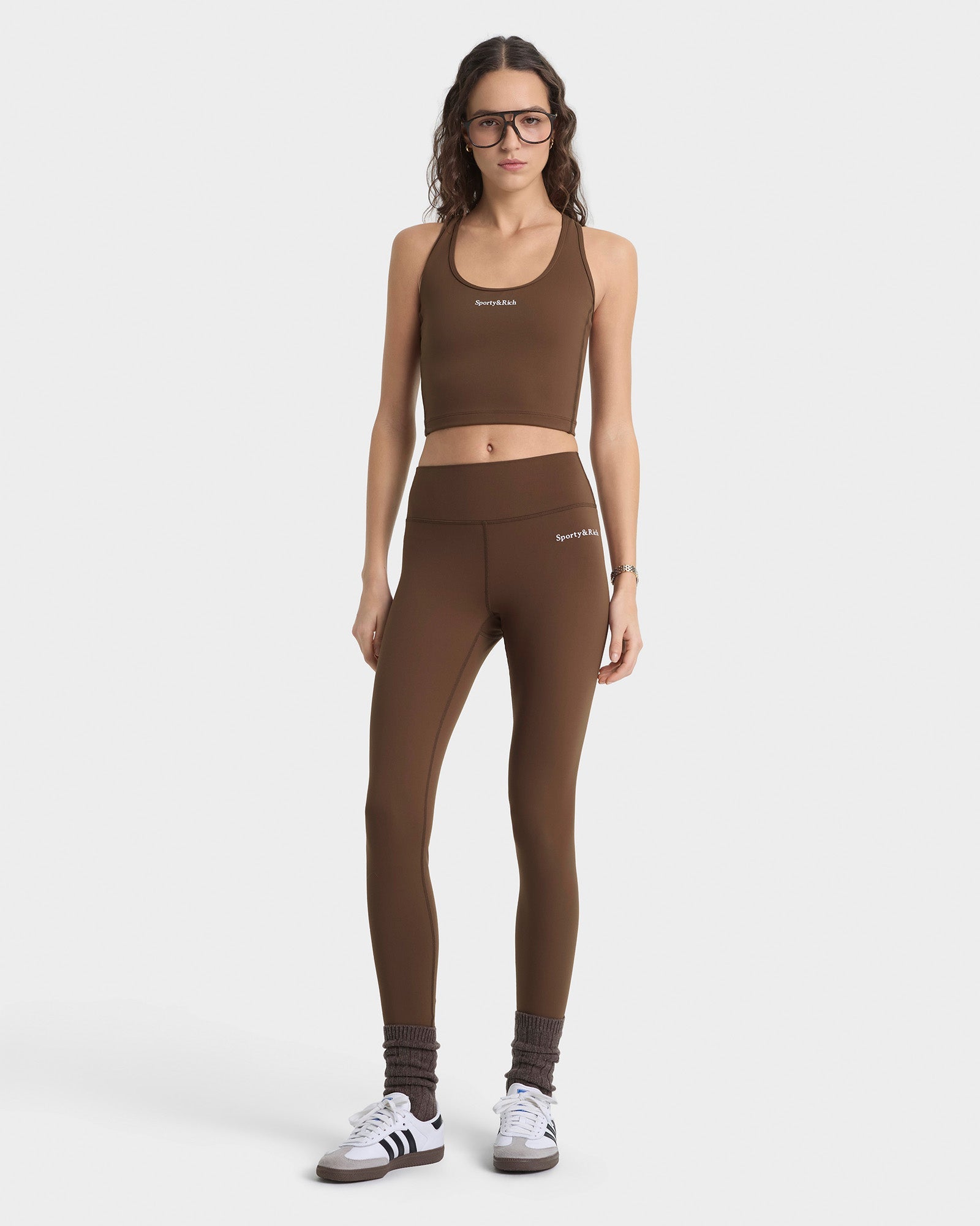 Serif Logo Legging - Toffee/White