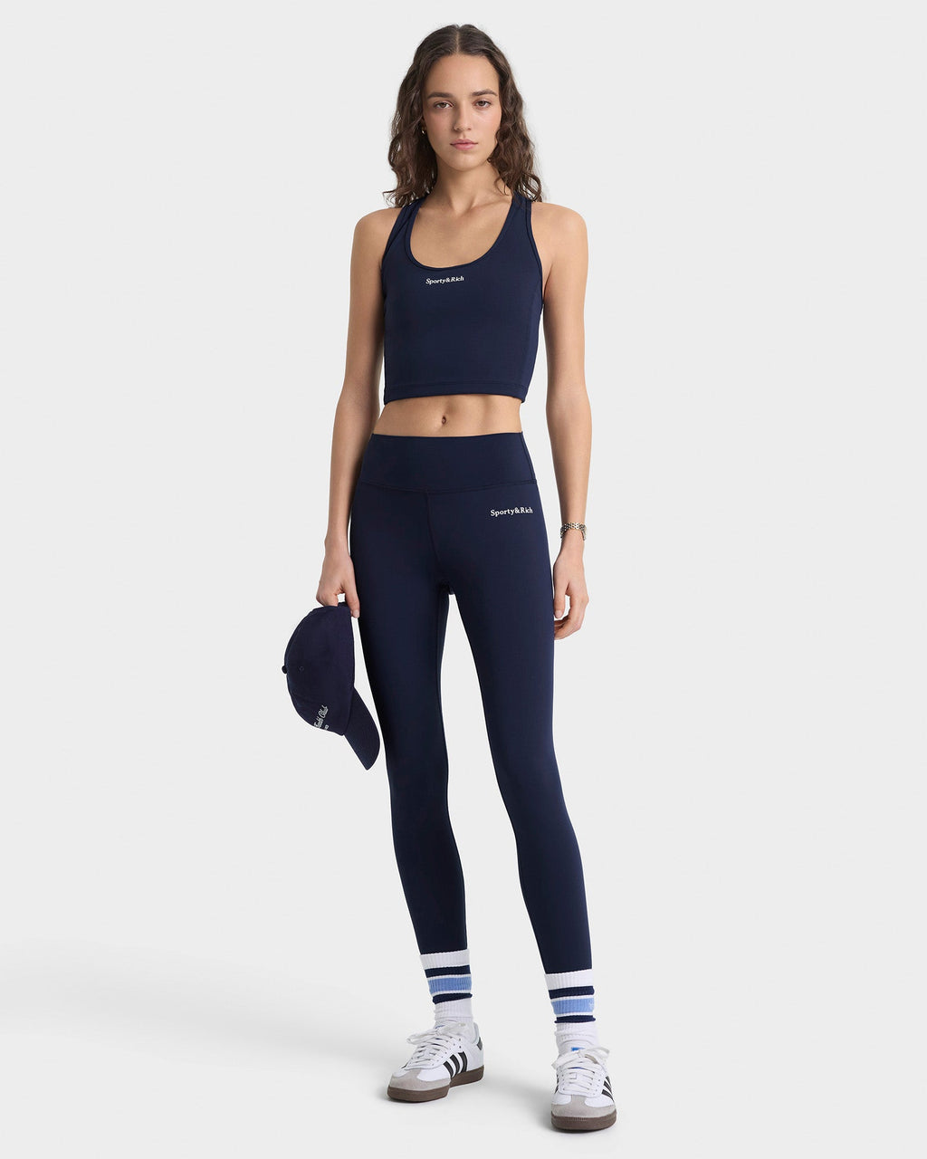 Serif Logo Legging - Navy/White