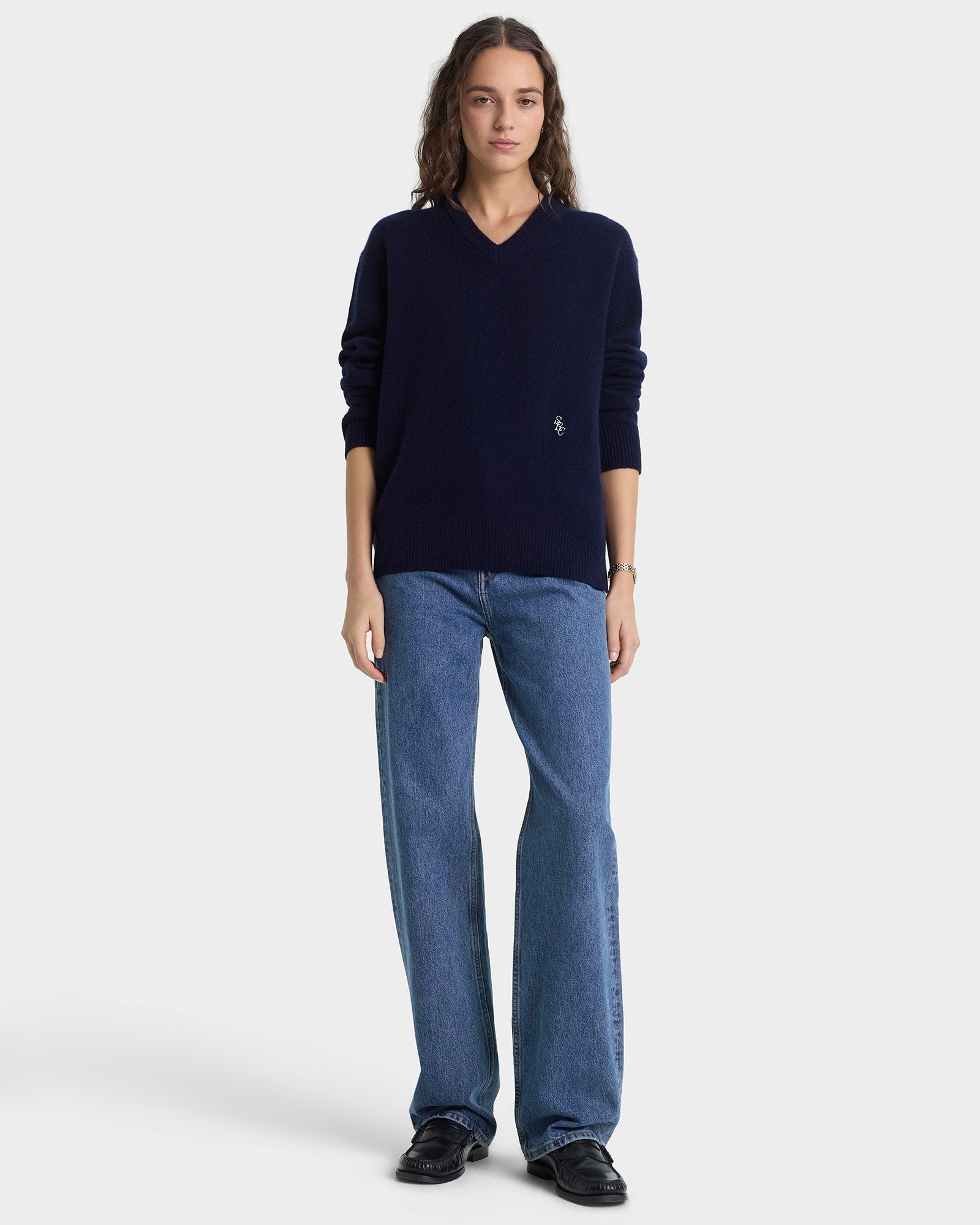 SRC Cashmere V-Neck Sweater - Navy