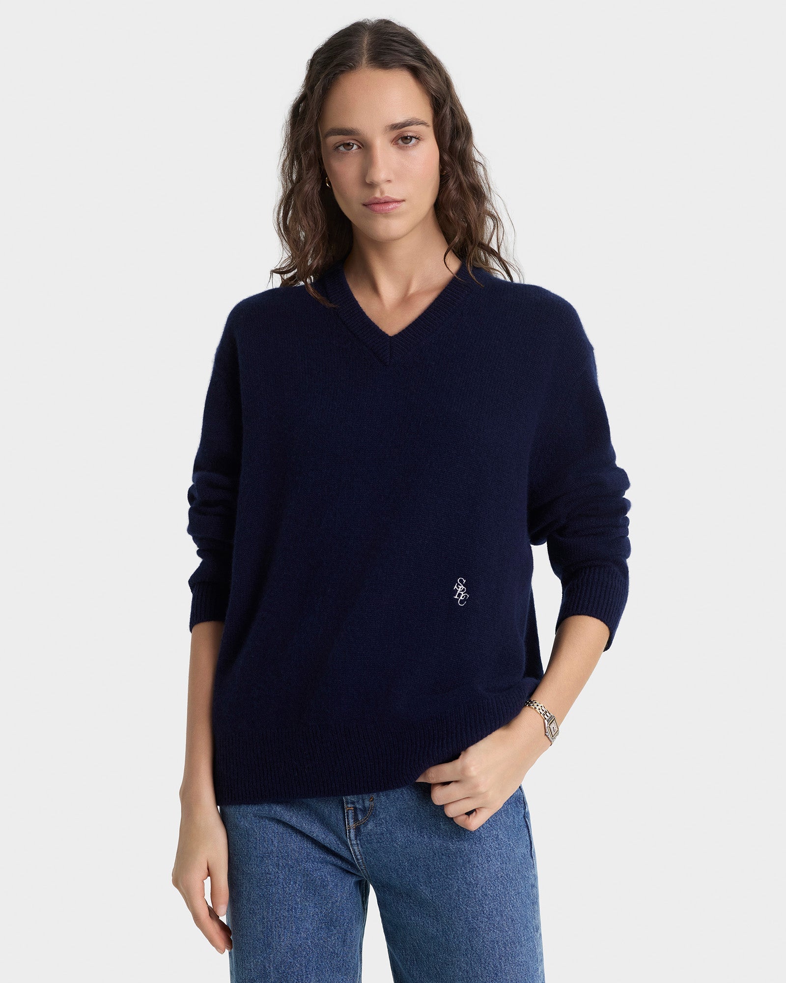 SRC Cashmere V-Neck Sweater - Navy