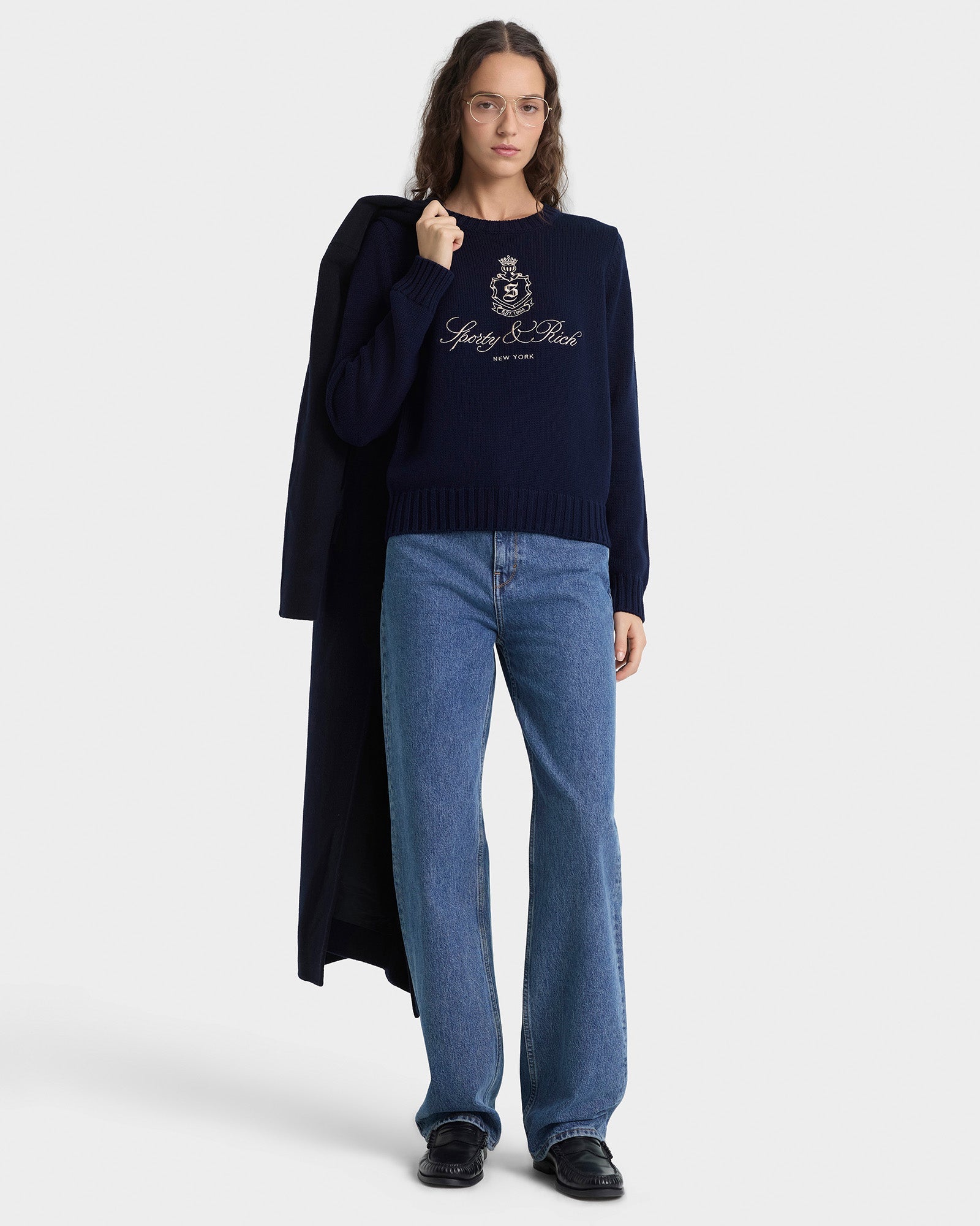 Vendome Knitted Sweater - Navy/Ecru