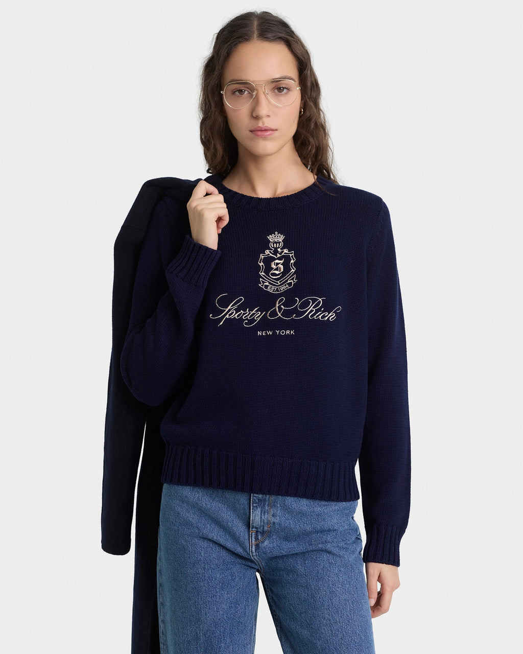 Vendome Knitted Sweater - Navy/Ecru