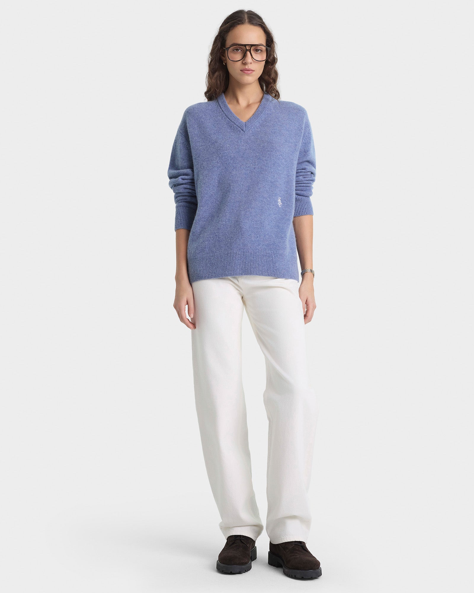 SRC Cashmere V-Neck Sweater - Colony Blue