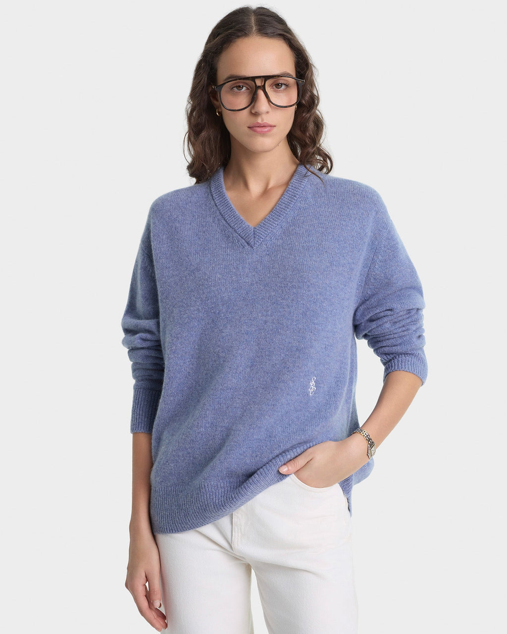 SRC Cashmere V-Neck Sweater - Colony Blue
