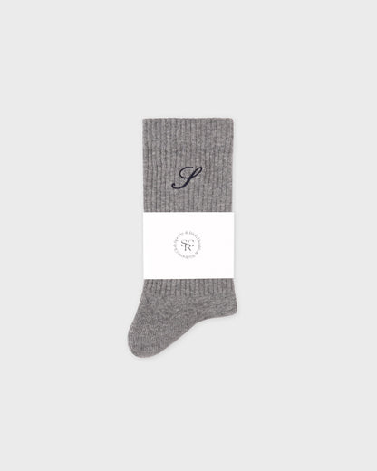 S Logo Wide Rib Cotton Socks - Heather Gray