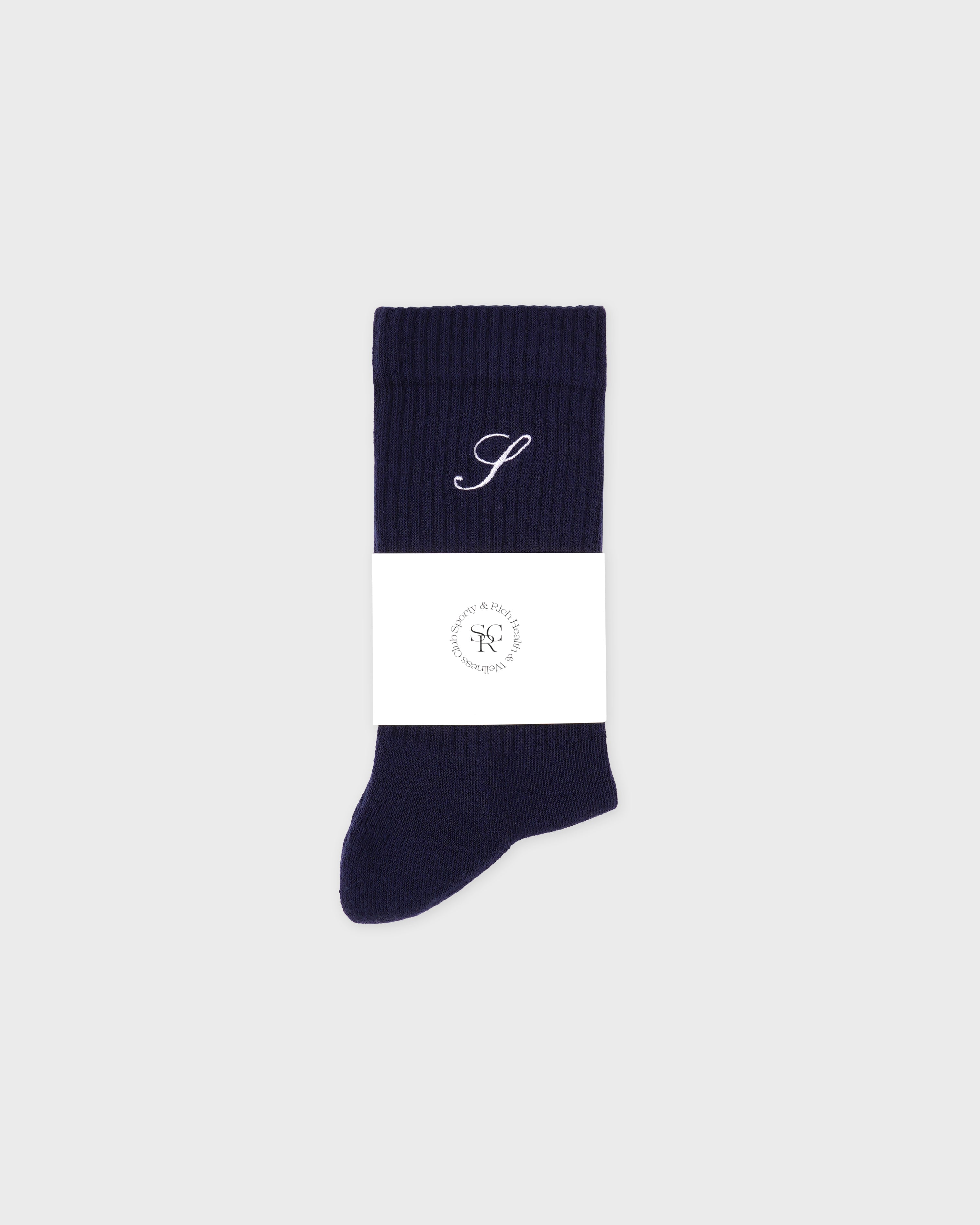 S Logo Wide Rib Cotton Socks - Dark Navy