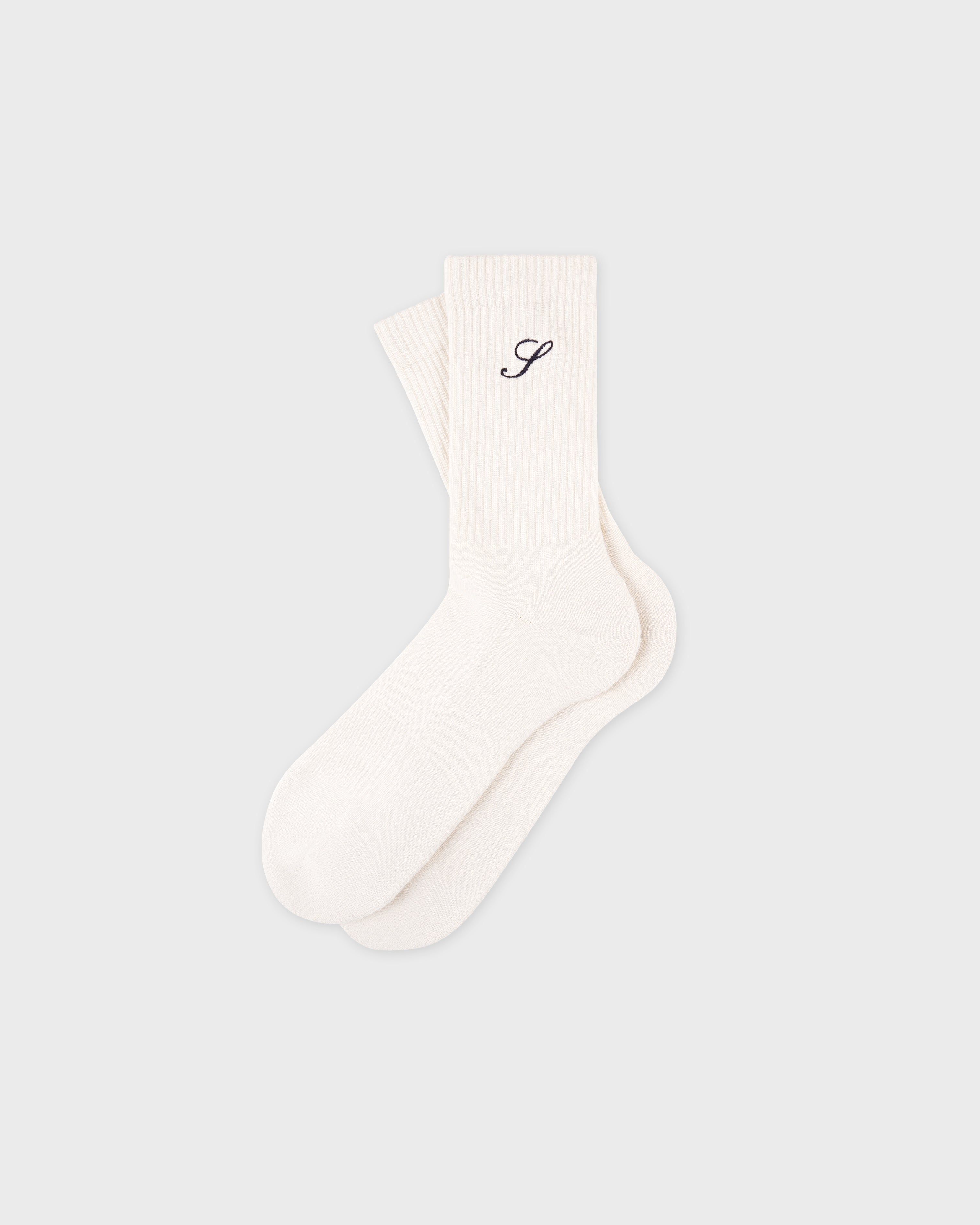 S Logo Wide Rib Cotton Socks - Ecru