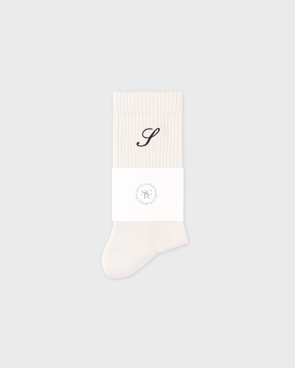 S Logo Wide Rib Cotton Socks - Ecru