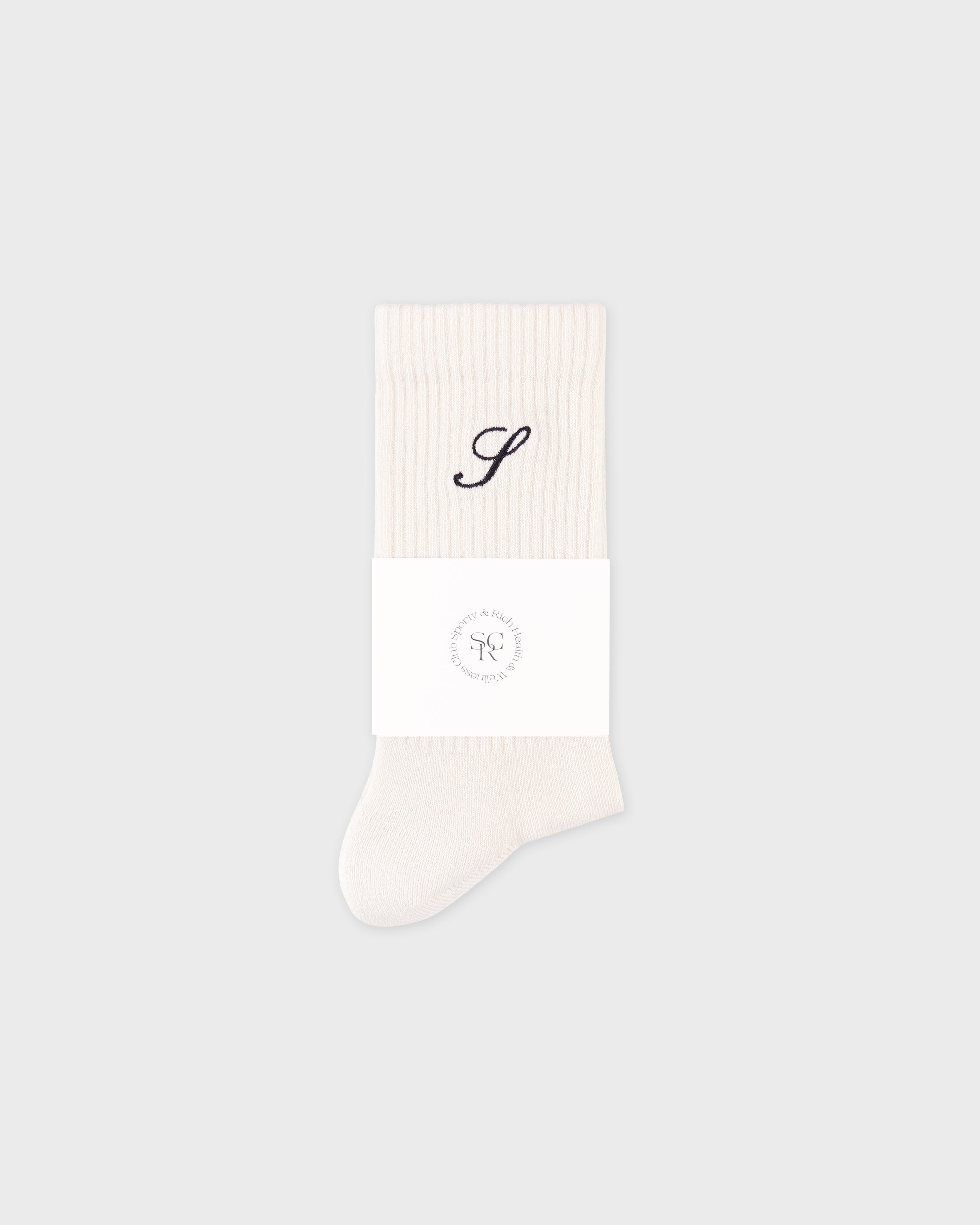 S Logo Wide Rib Cotton Socks - Ecru