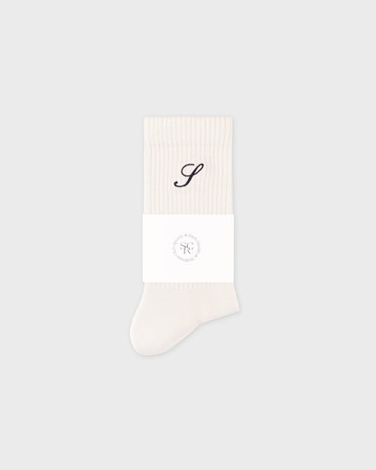 S Logo Wide Rib Cotton Socks - Ecru
