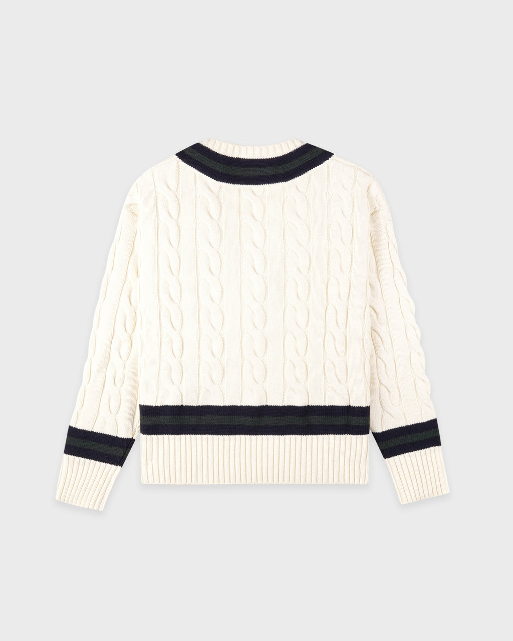 SRC Cableknit V-Neck Sweater - Ecru/Navy/Forest
