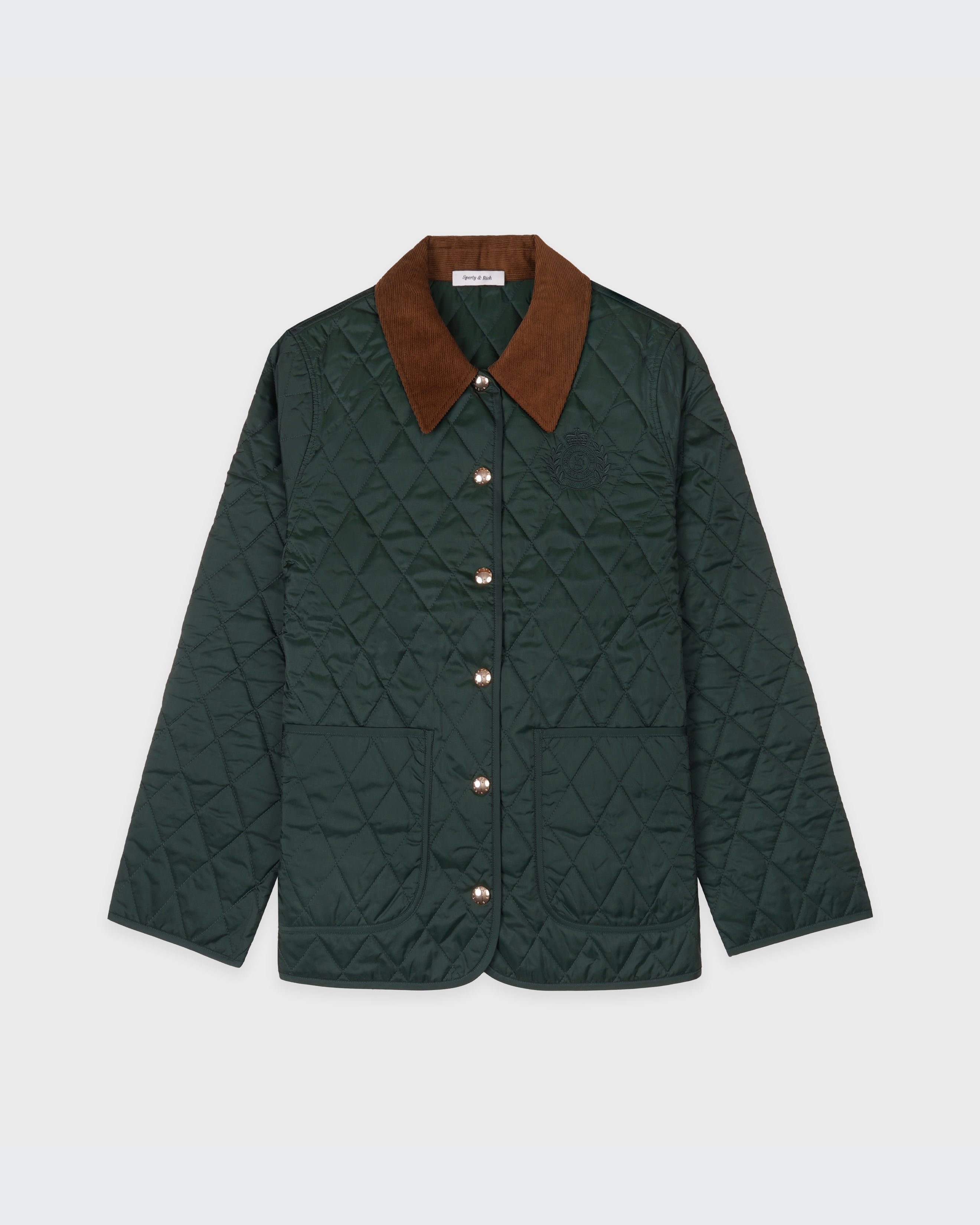 NY Crest Nylon Quilted Jacket - Forest/Tan