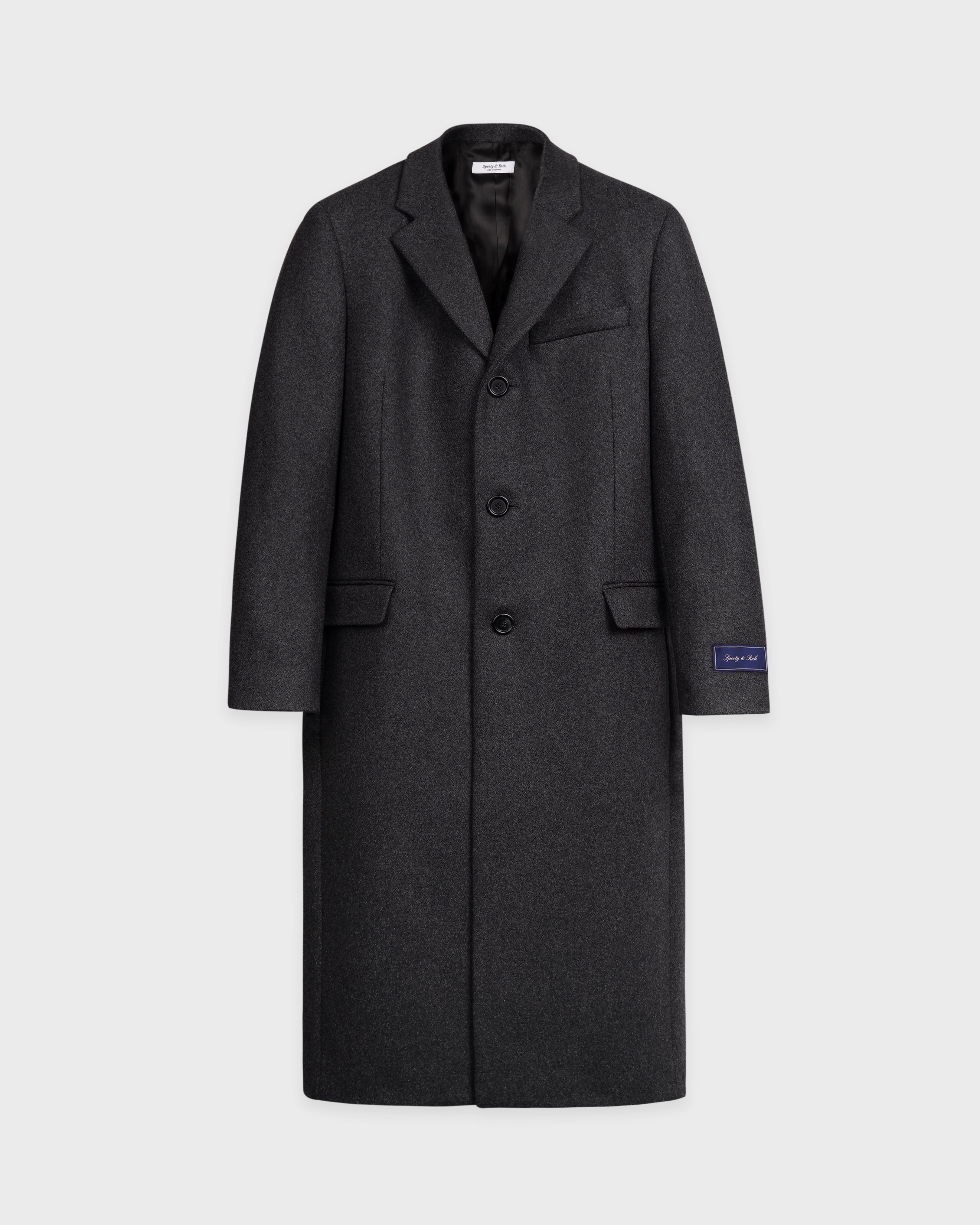 Signature Logo Structured Wool Coat - Dark Grey