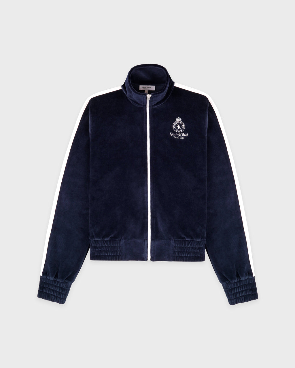 Crown Tennis Elio Velour Track Jacket - Navy/Ecru