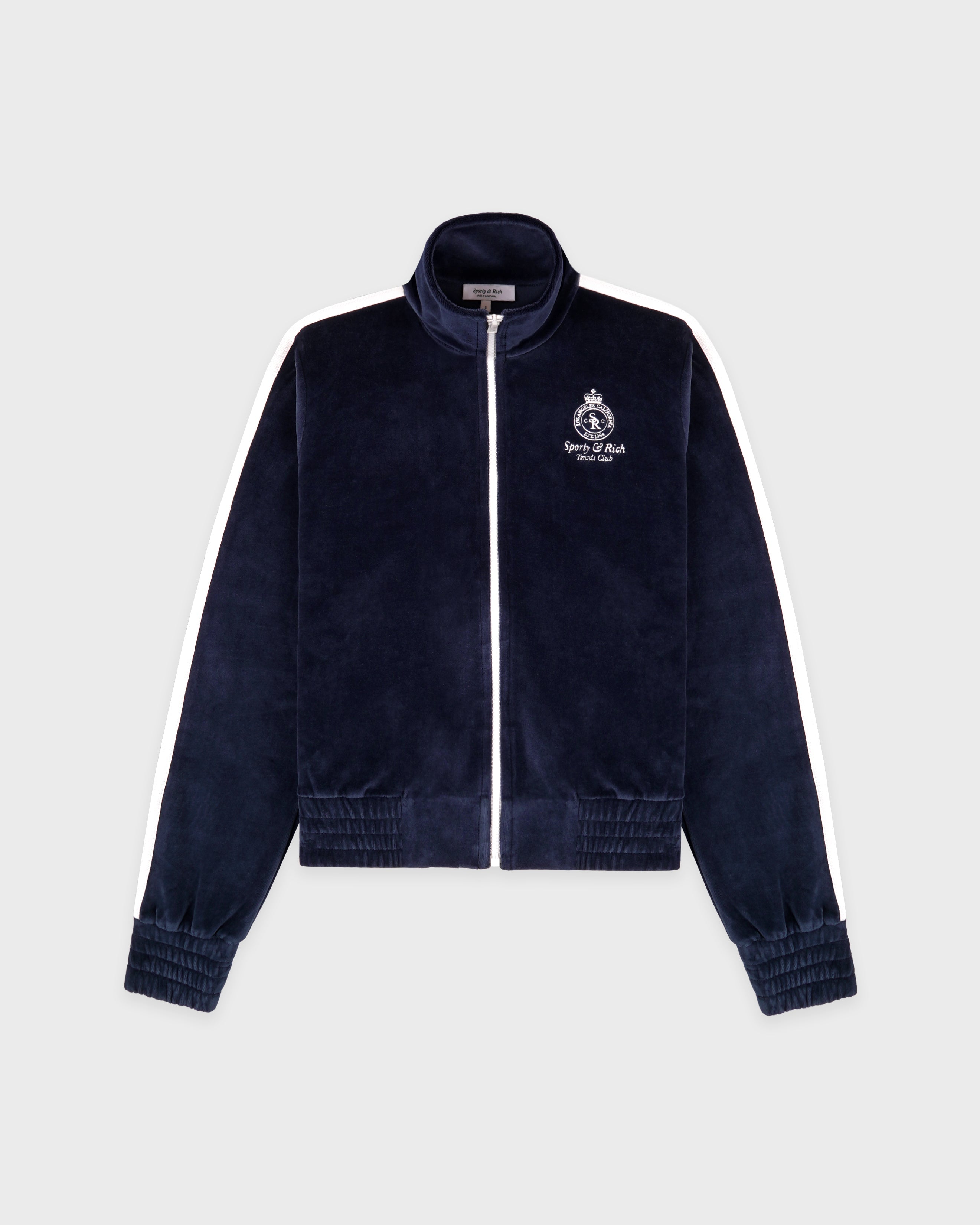 Crown Tennis Elio Velour Track Jacket - Navy/Ecru
