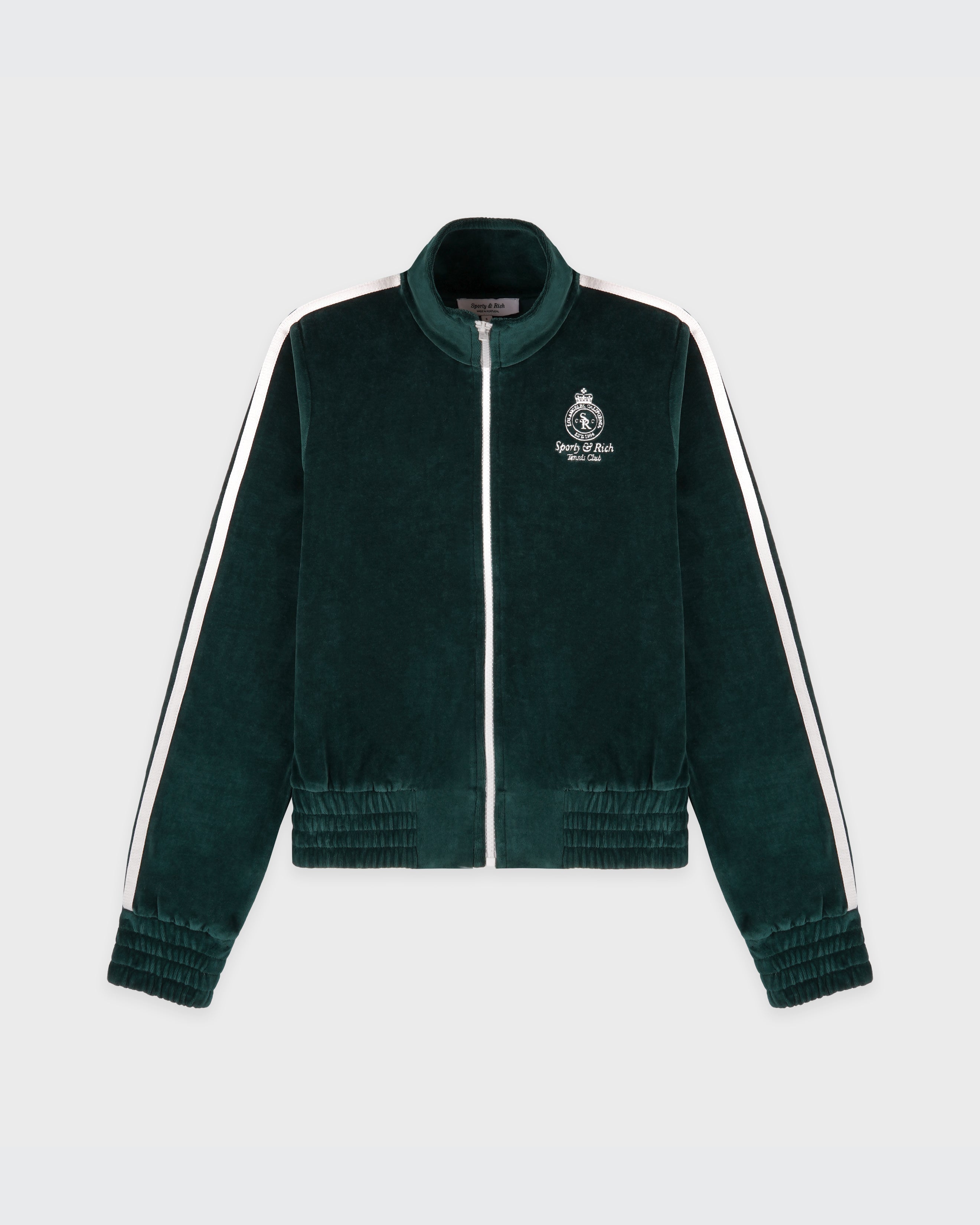 Crown Tennis Elio Velour Track Jacket - Forest/Ecru
