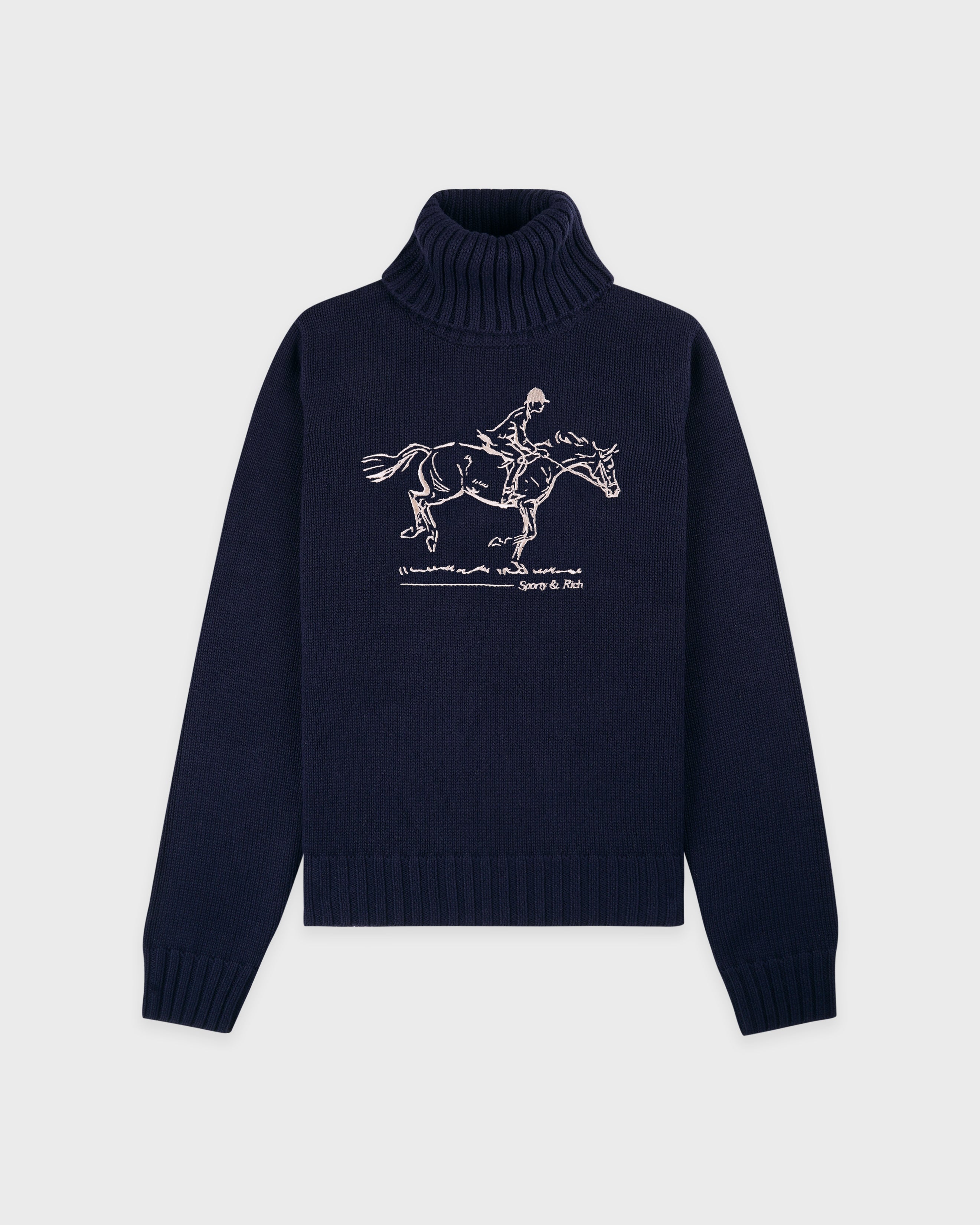 Horse Knitted Turtleneck - Navy/Ecru
