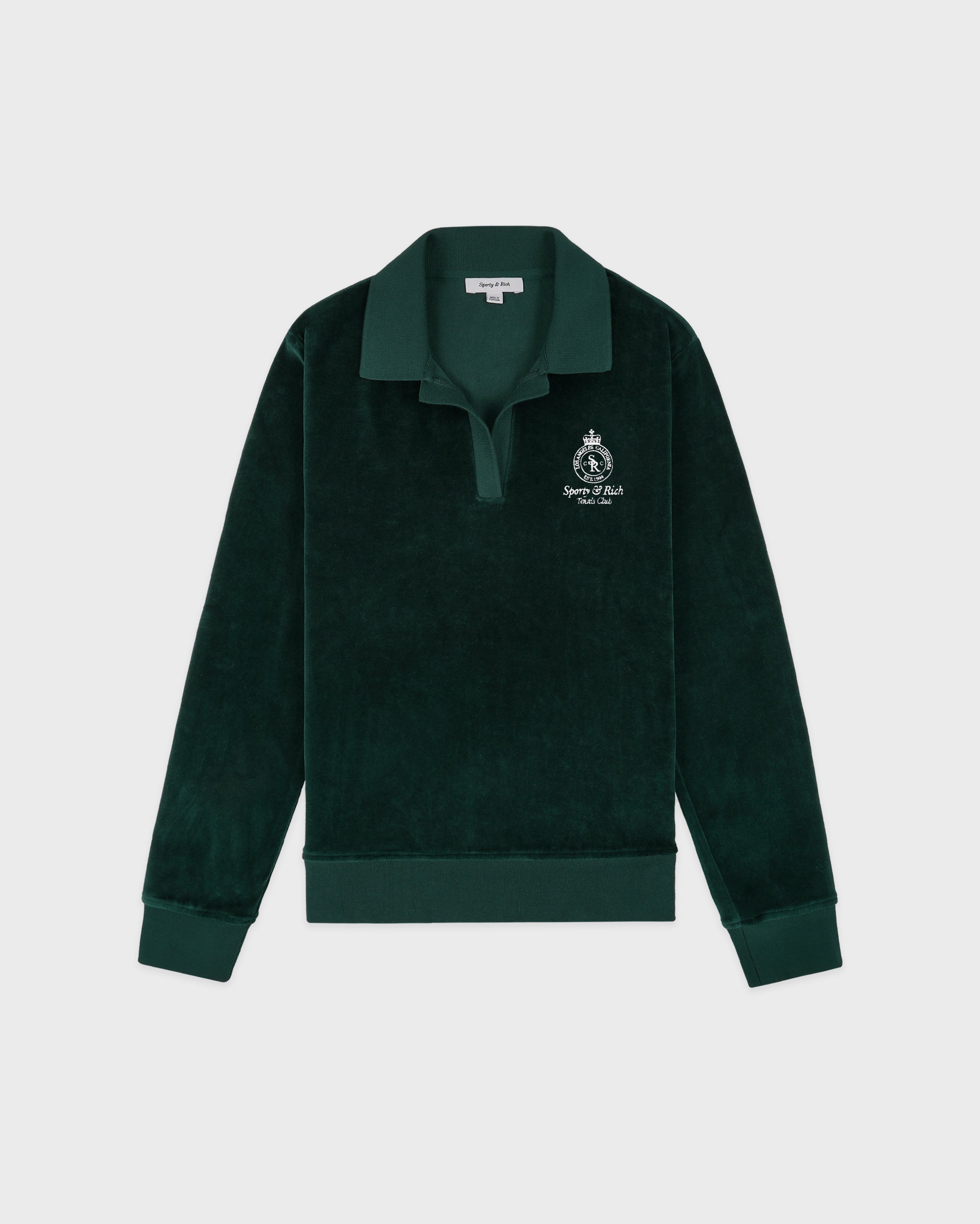 Crown Tennis Velour Polo - Forest/Ecru