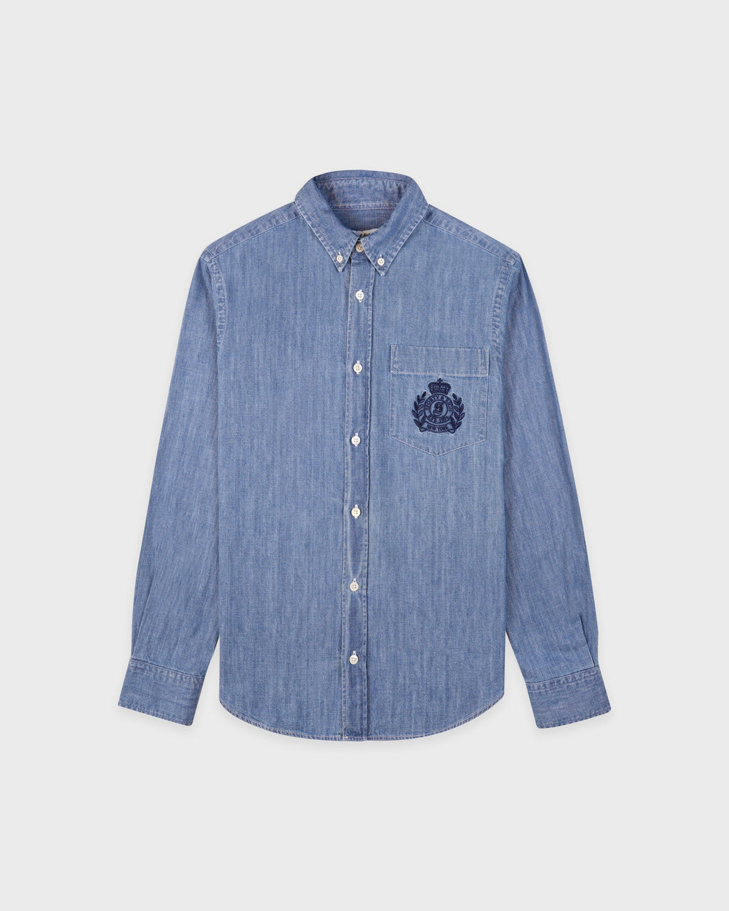 NY Crest Oversized Denim Shirt - Light Blue