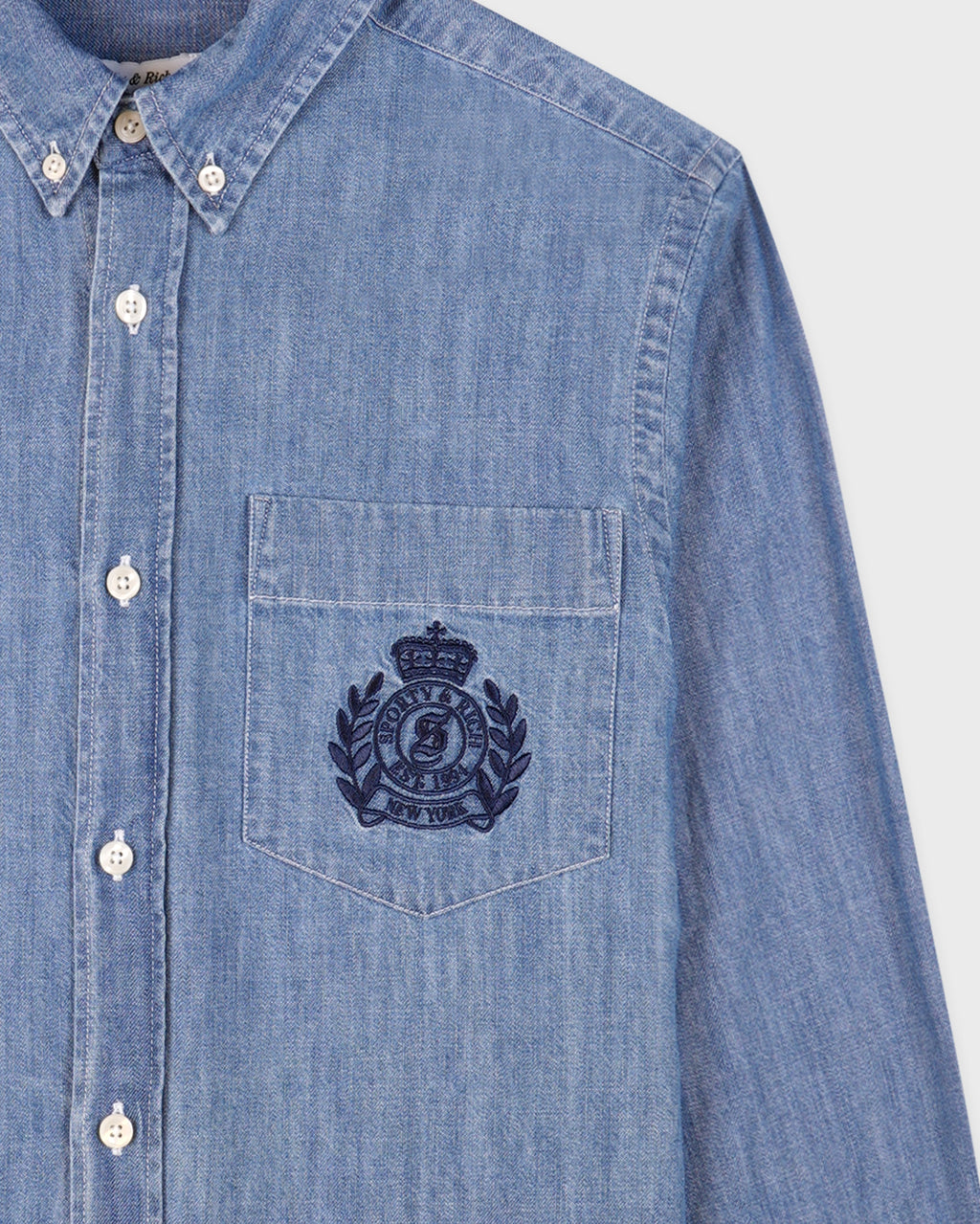 NY Crest Oversized Denim Shirt - Light Blue