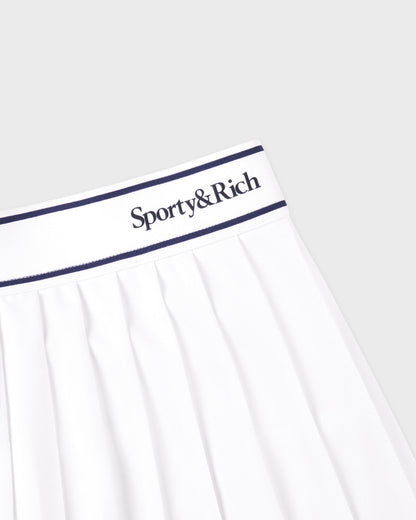 Serif Logo Pleated Skirt - White/Navy