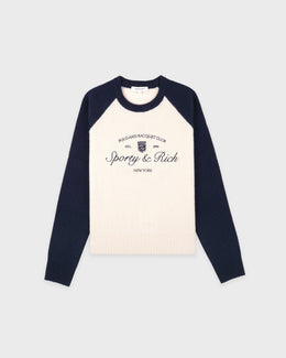 Syracuse Cashmere Baseball Sweater - Ecru/Navy