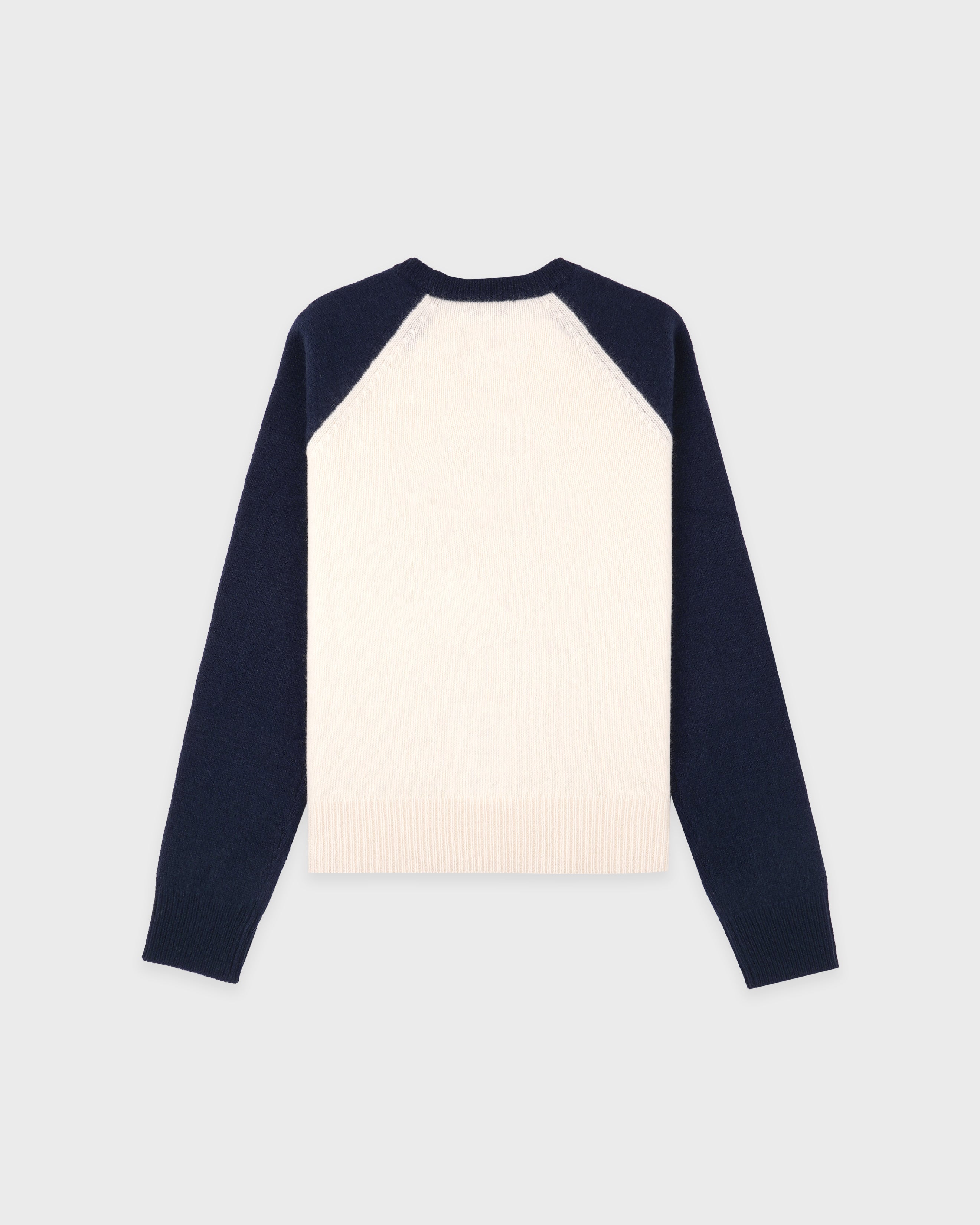 Syracuse Cashmere Baseball Sweater - Ecru/Navy