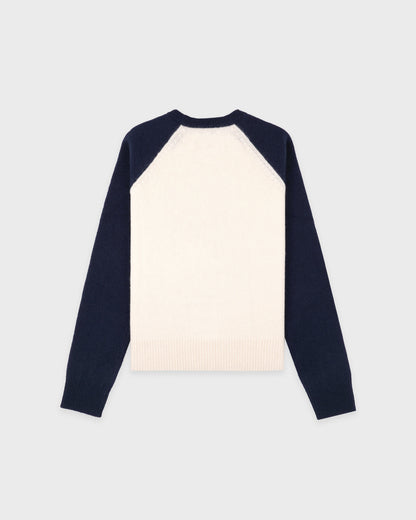 Syracuse Cashmere Baseball Sweater - Ecru/Navy