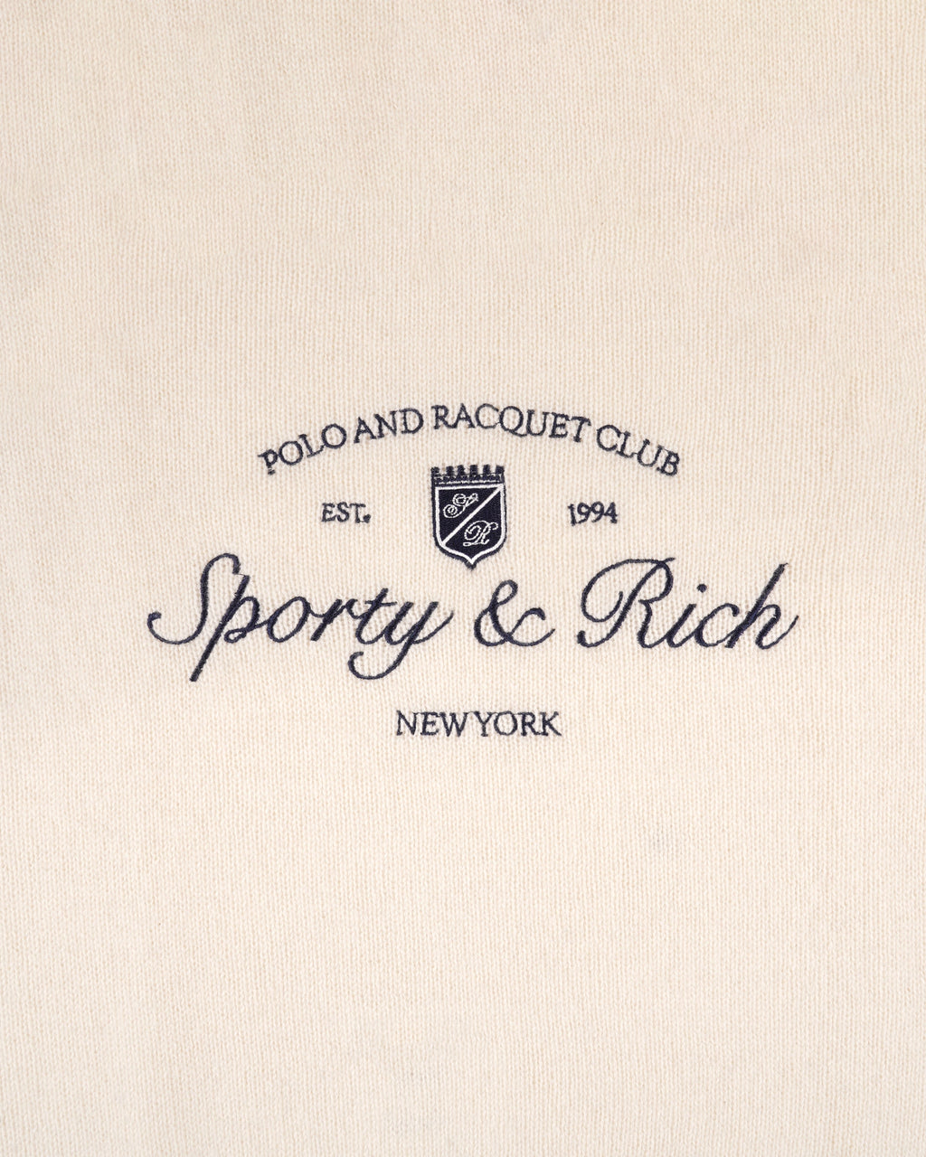 Syracuse Cashmere Baseball Sweater - Ecru/Navy