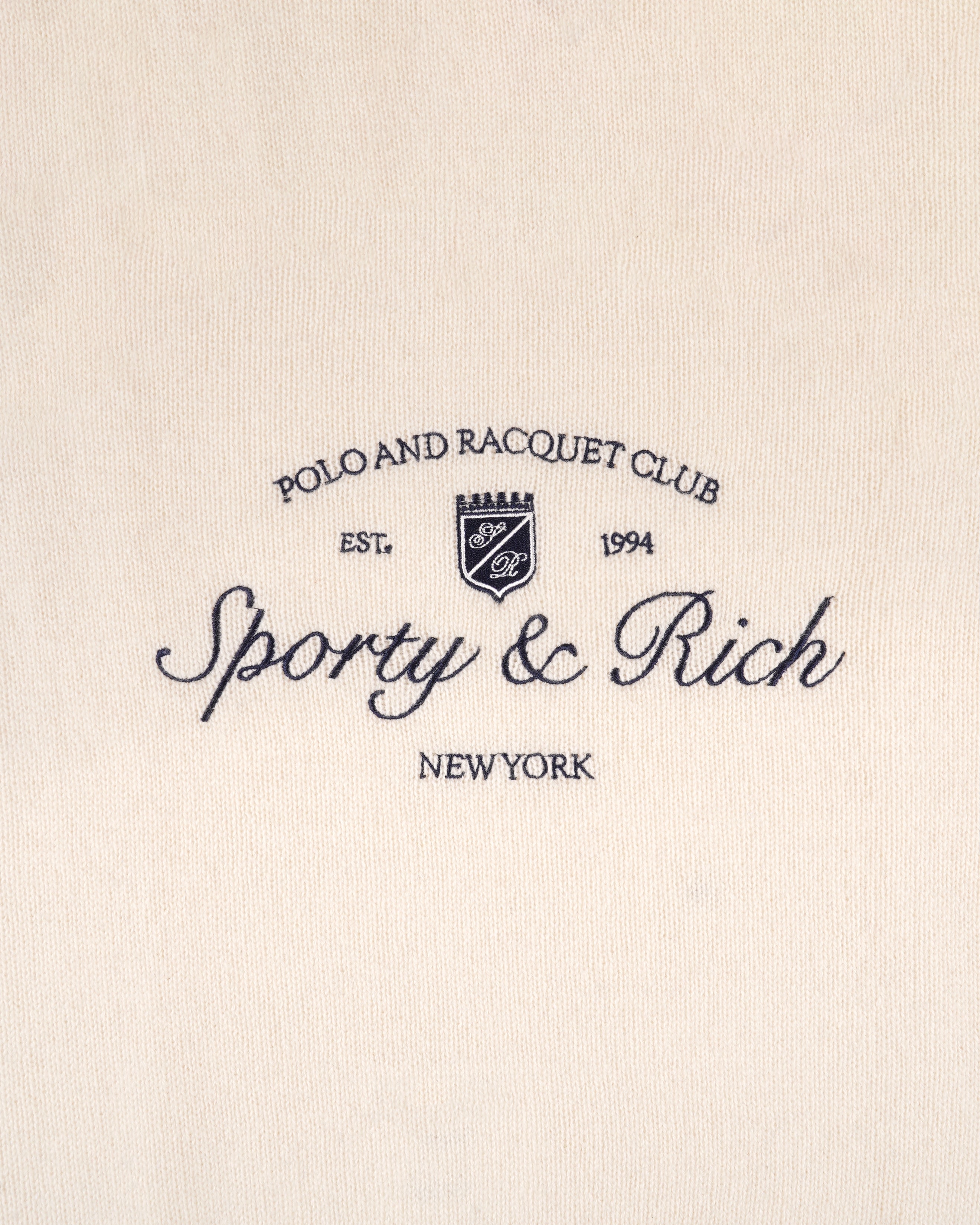 Syracuse Cashmere Baseball Sweater - Ecru/Navy