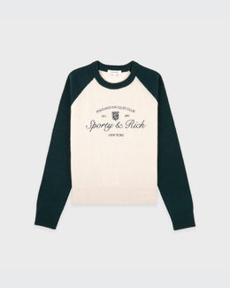 Syracuse Cashmere Baseball Sweater - Ecru/Forest