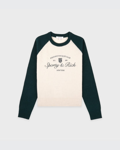 Syracuse Cashmere Baseball Sweater - Ecru/Forest