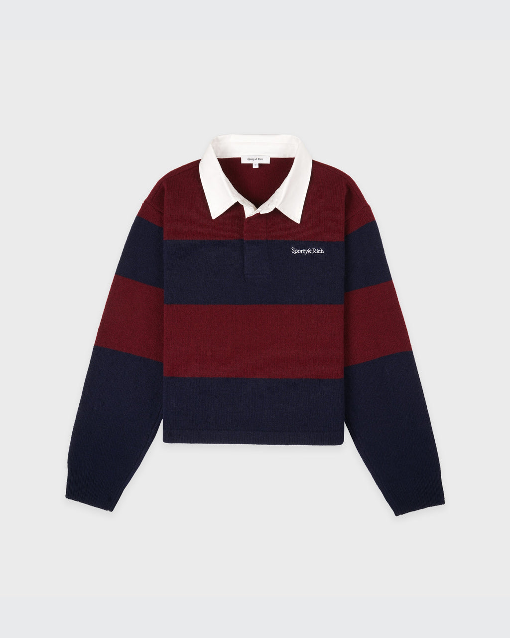 Serif Logo Cashmere Rugby Polo - Merlot/Navy/Ecru