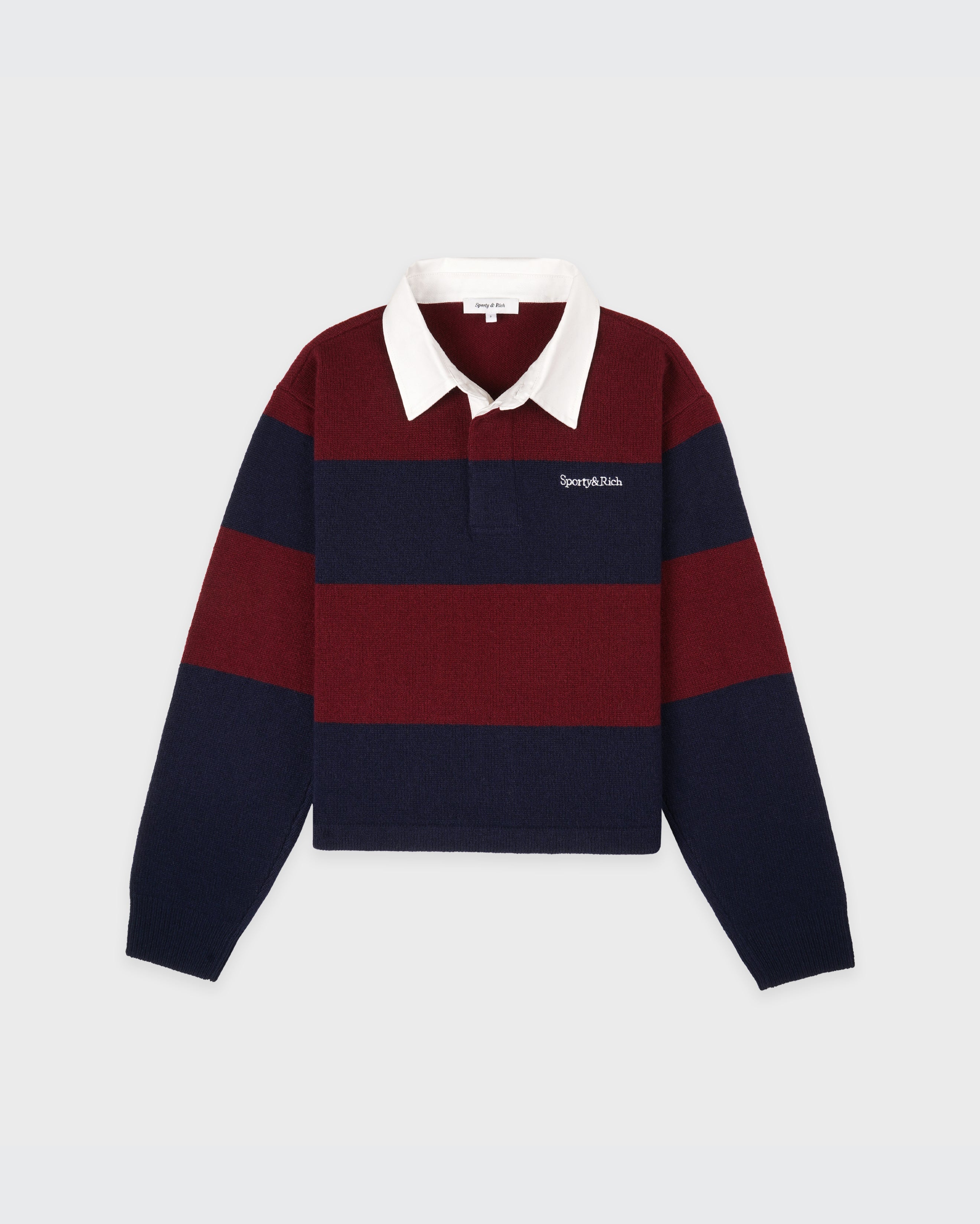 Serif Logo Cashmere Rugby Polo - Merlot/Navy/Ecru