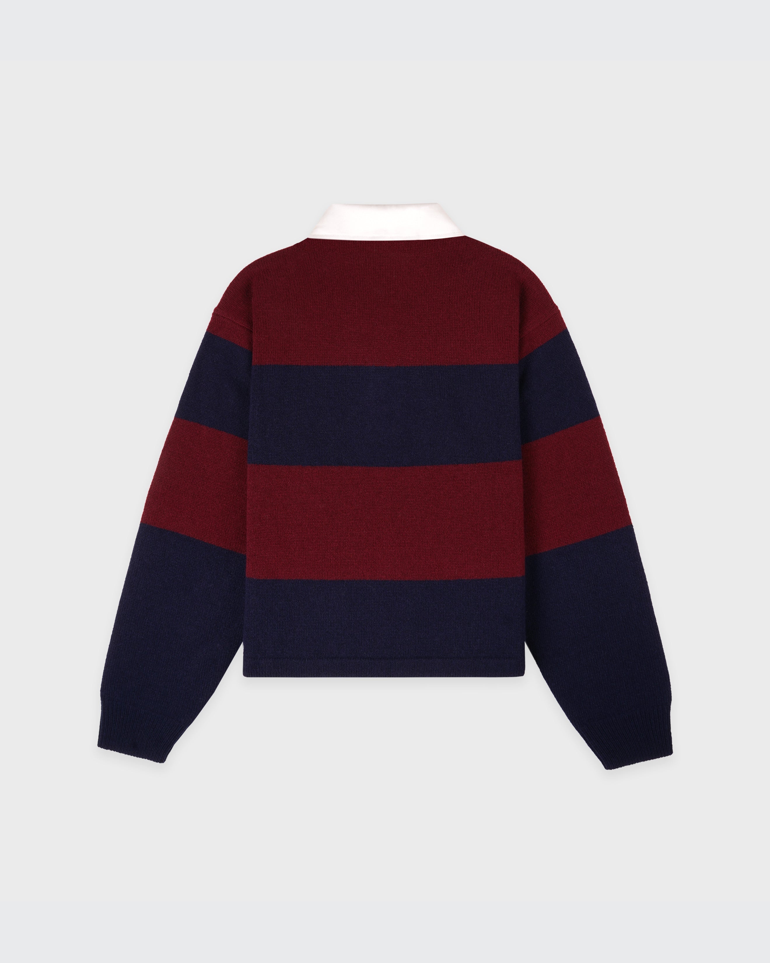 Serif Logo Cashmere Rugby Polo - Merlot/Navy/Ecru