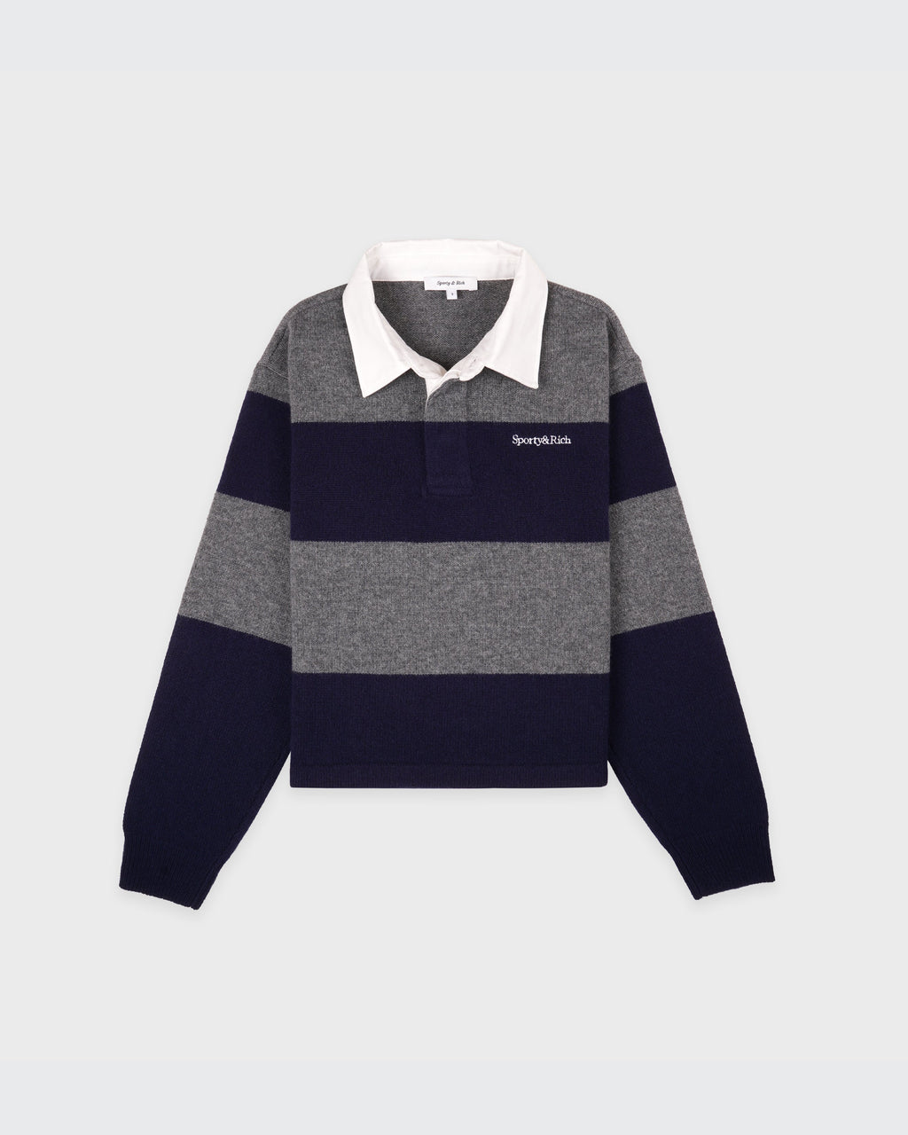 Serif Logo Cashmere Rugby Polo - Heather Gray/Navy/Ecru