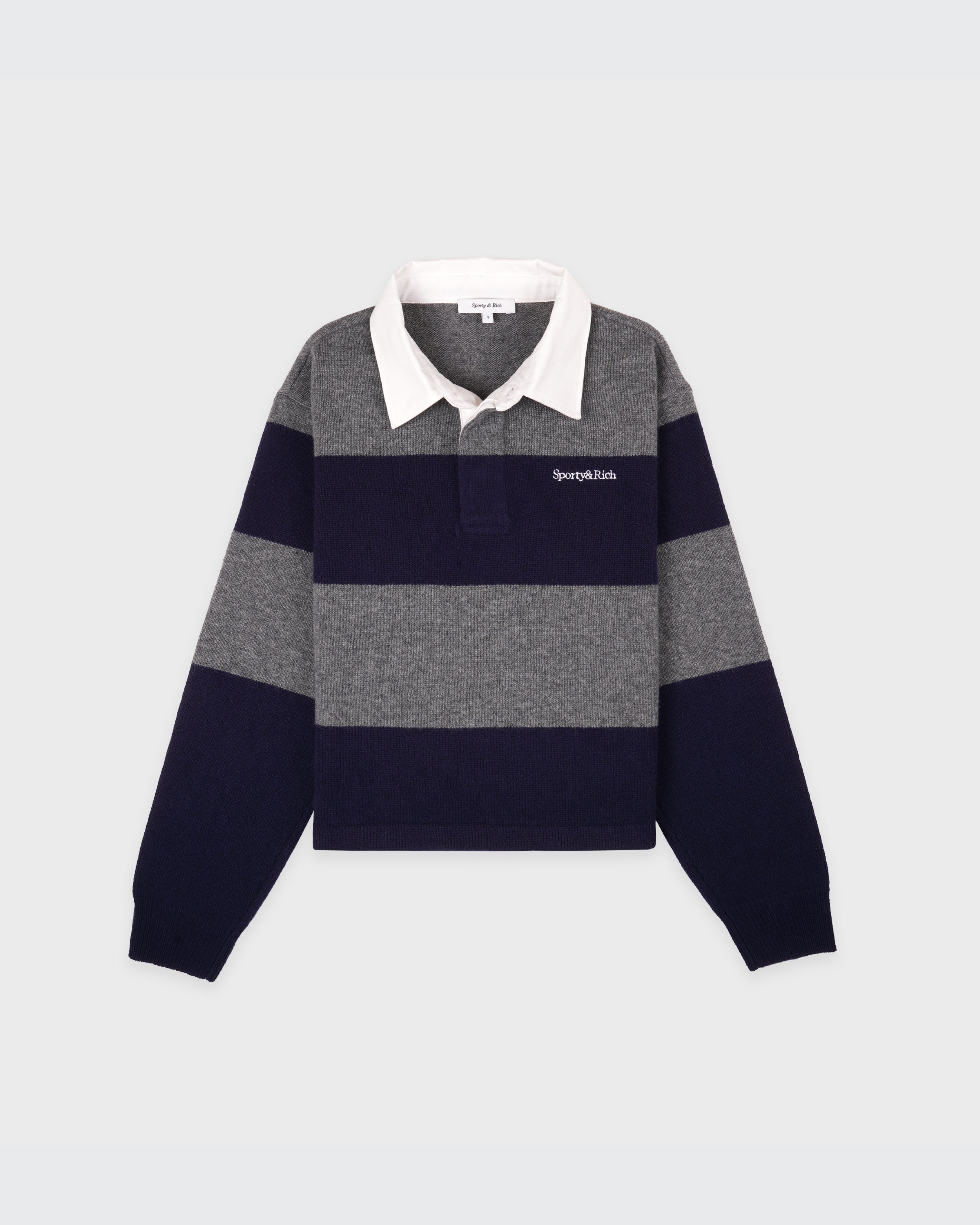 Serif Logo Cashmere Rugby Polo - Heather Gray/Navy/Ecru