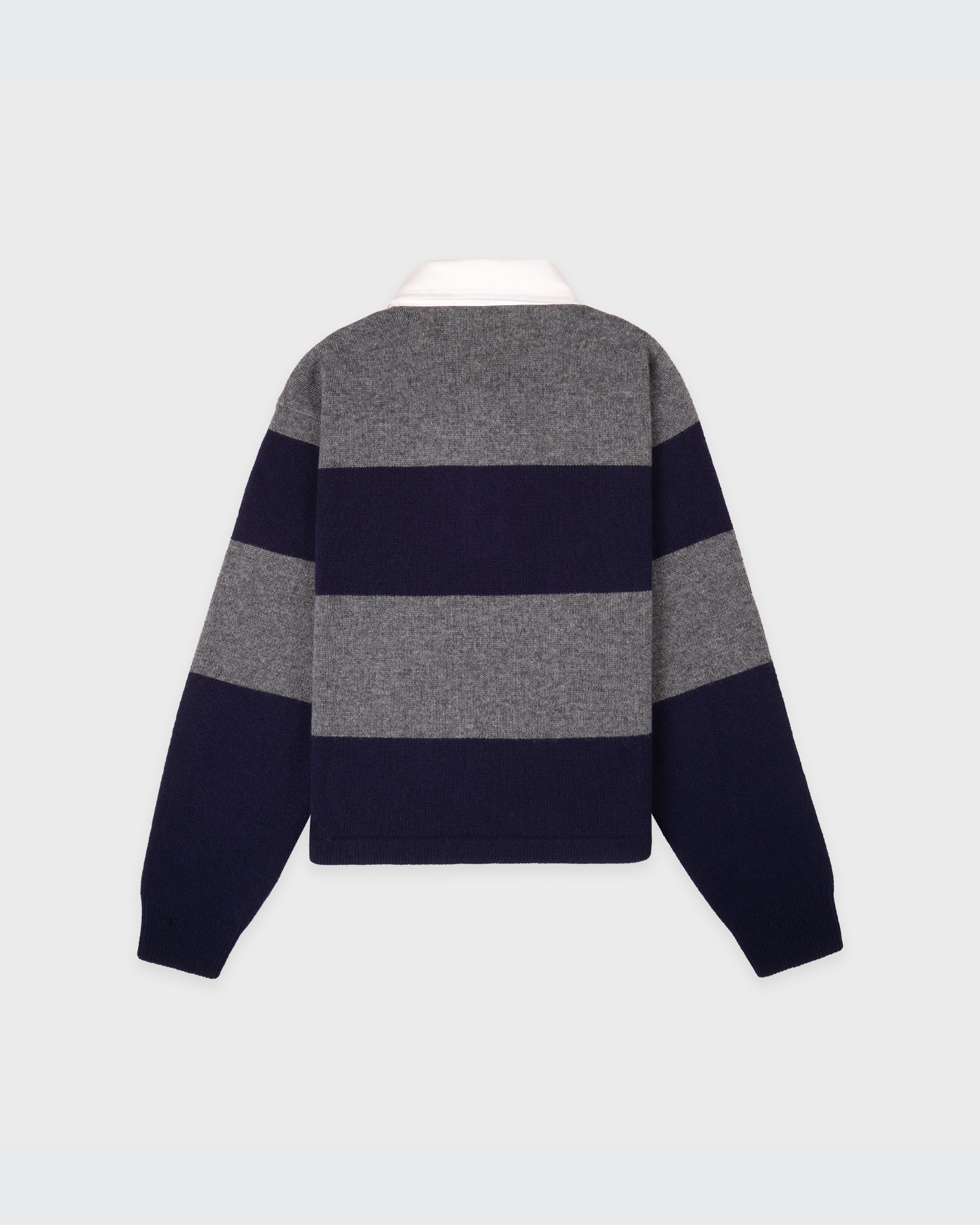 Serif Logo Cashmere Rugby Polo - Heather Gray/Navy/Ecru