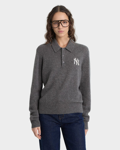 Heritage Yankees Serif Cashmere Polo - Dark Grey/White