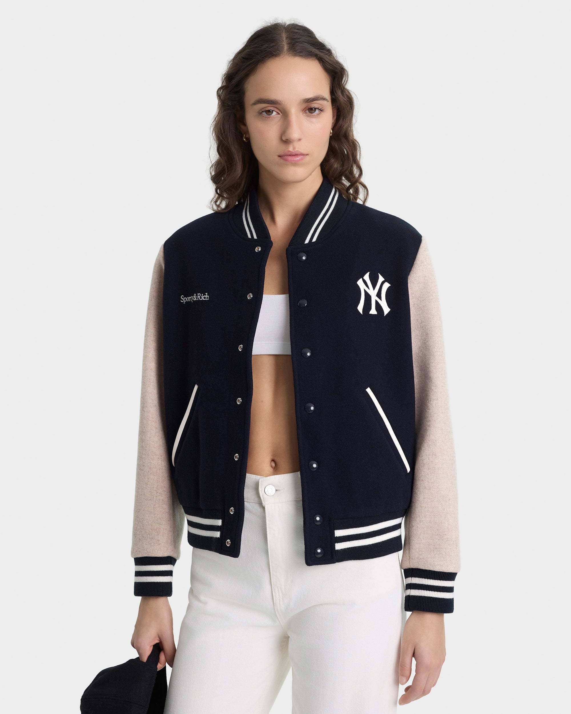 Yankees Curve Wool Varsity Jacket - Navy/Ecru