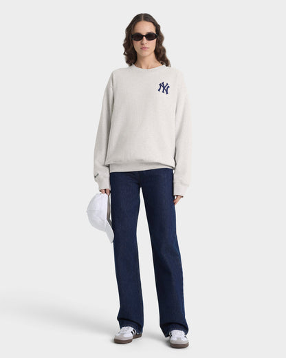 Heritage Yankees Serif Crewneck - Heather Gray/Navy