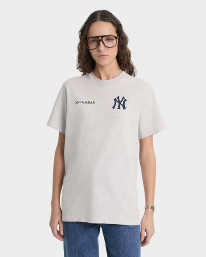 Yankees Curve T-Shirt - Heather Gray/Navy