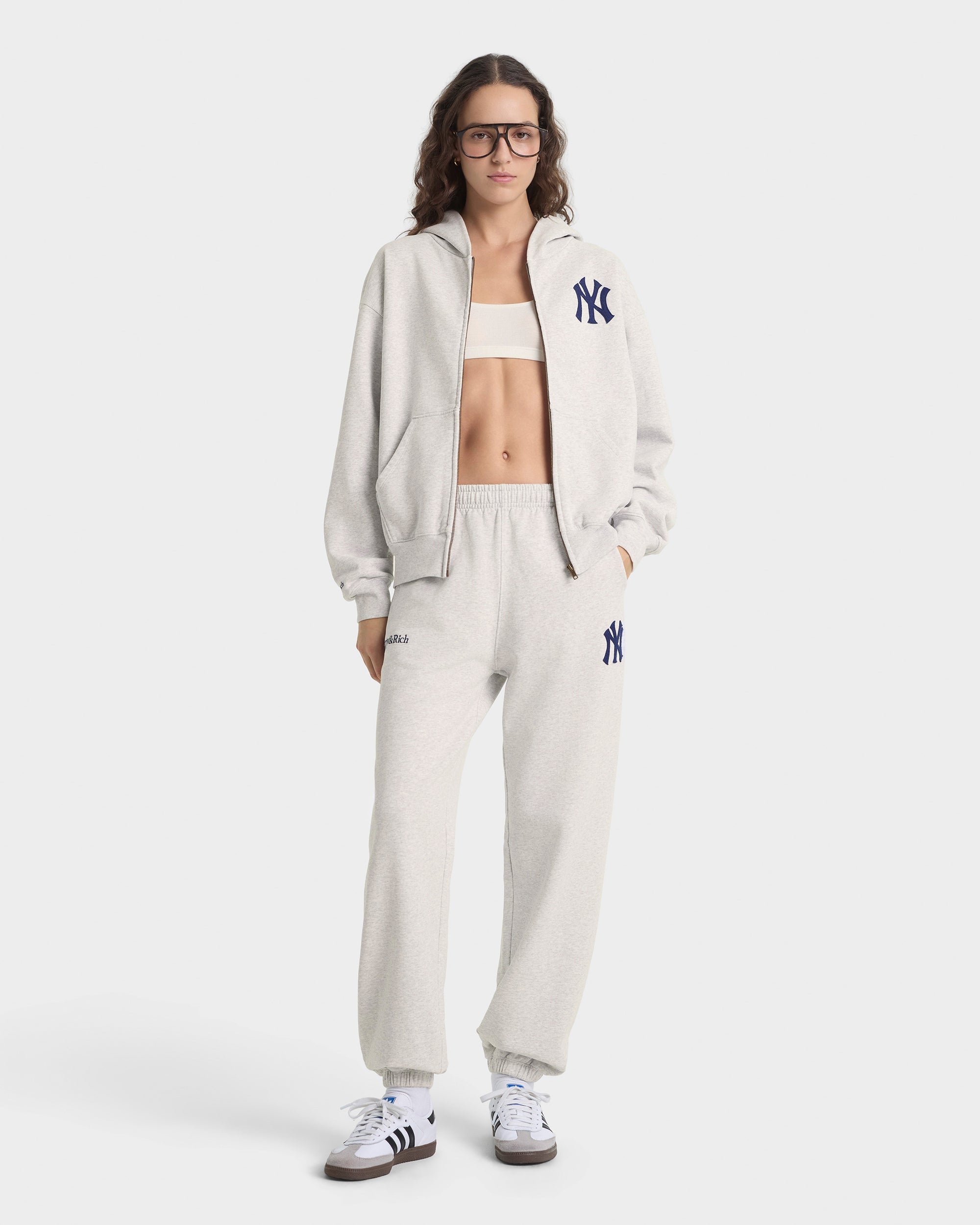 Heritage Yankees Serif Zip Hoodie - Heather Gray/Navy
