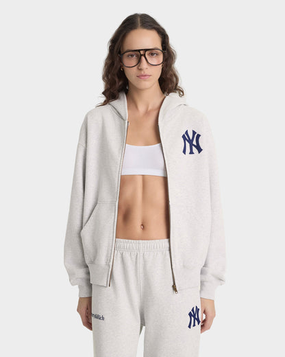 Heritage Yankees Serif Zip Hoodie - Heather Gray/Navy