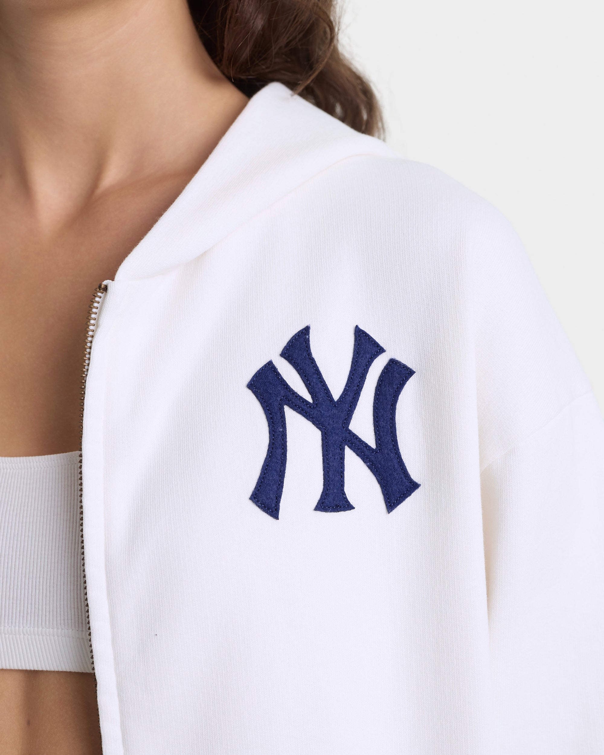 Heritage Yankees Serif Zip Hoodie - White/Navy