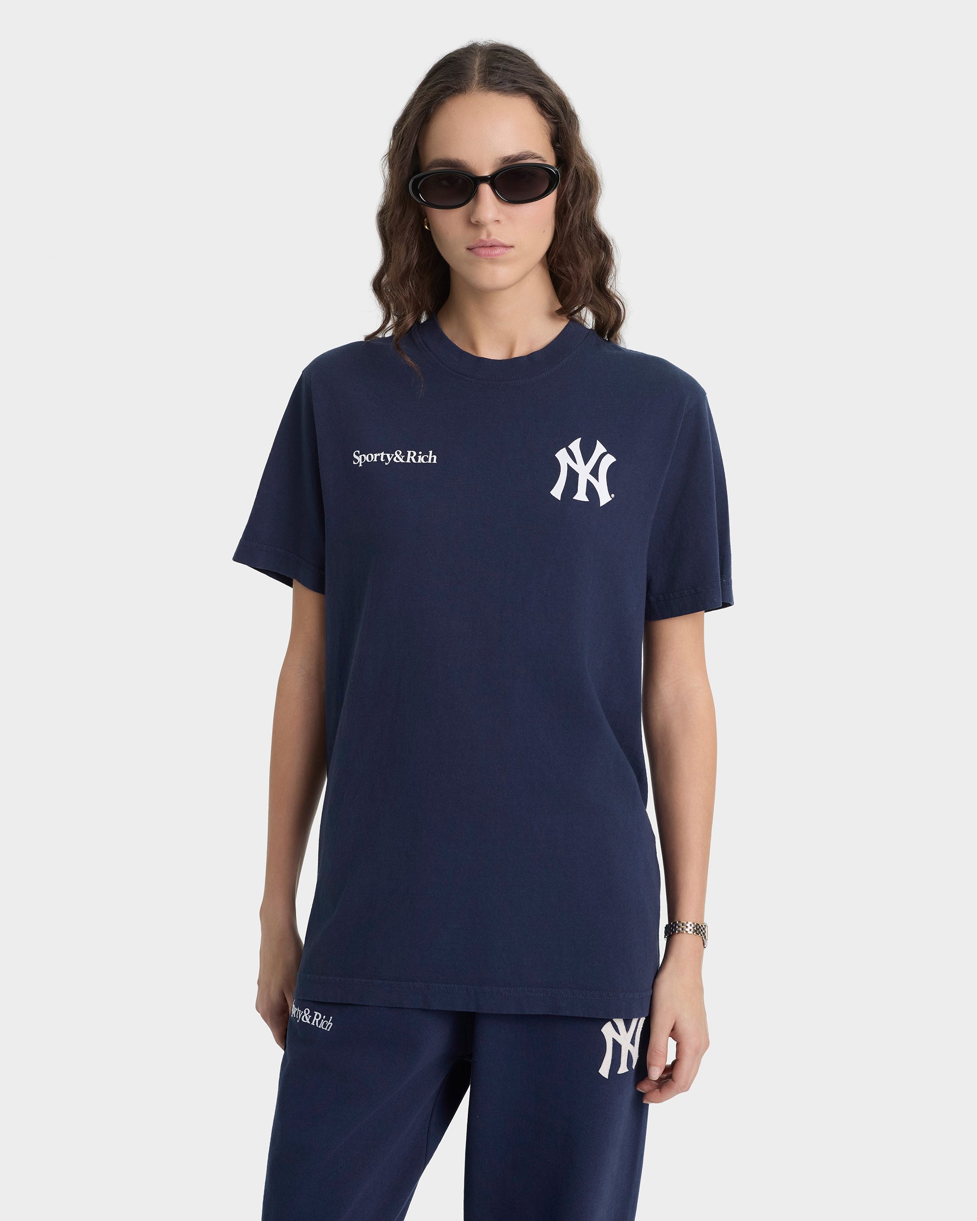 Yankees Curve T-Shirt - Navy/White