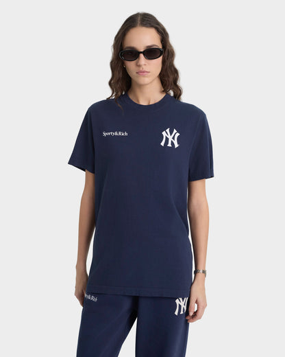 Yankees Curve T-Shirt - Navy/White
