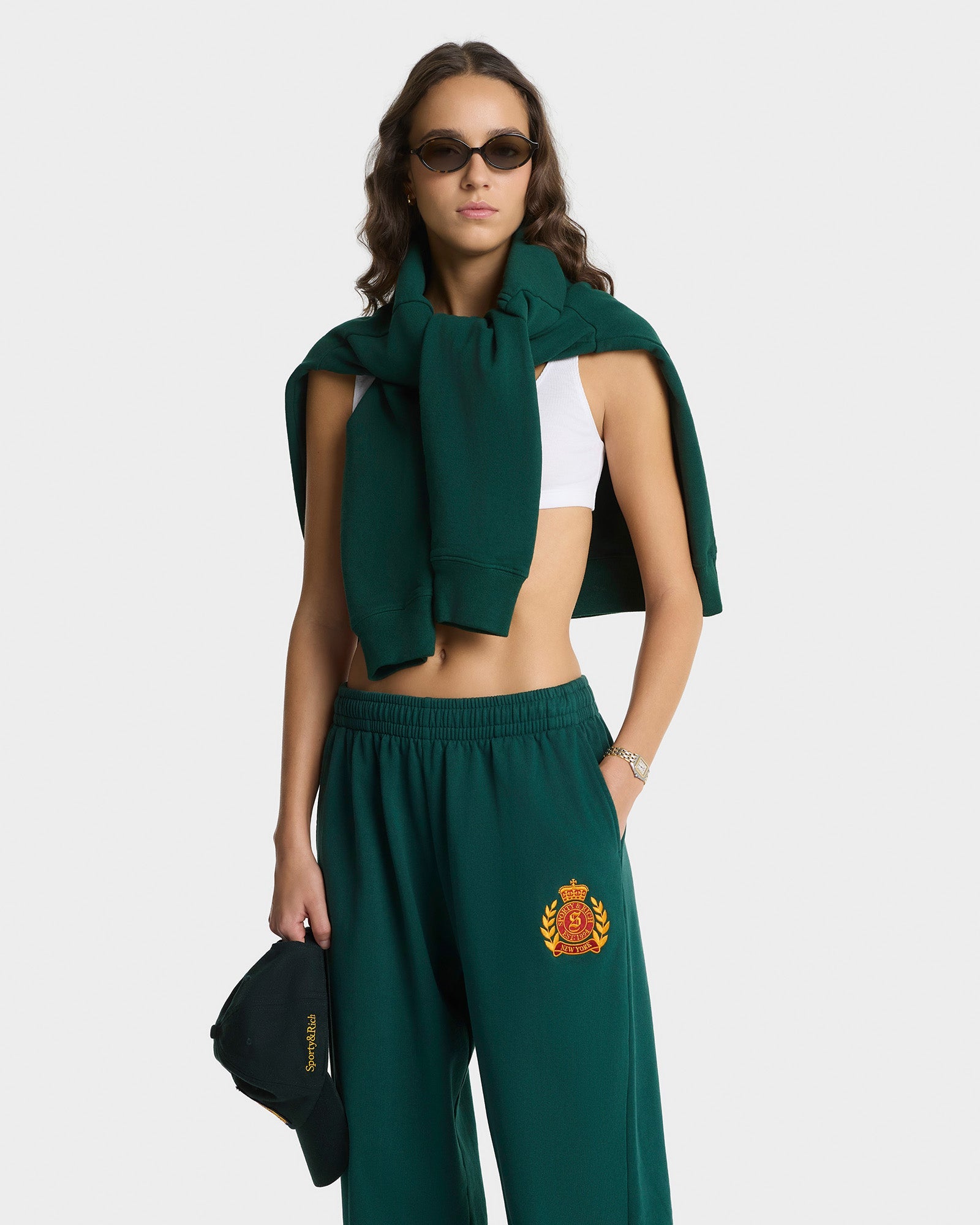 NY Crest Embroidered Wide Sweatpant - Forest