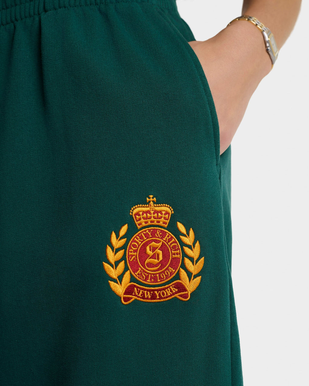 NY Crest Embroidered Wide Sweatpant - Forest